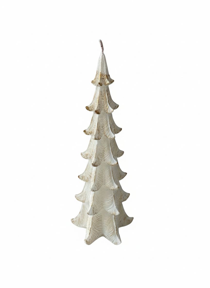 Candela albero vintage effetto brillantinato bianco
