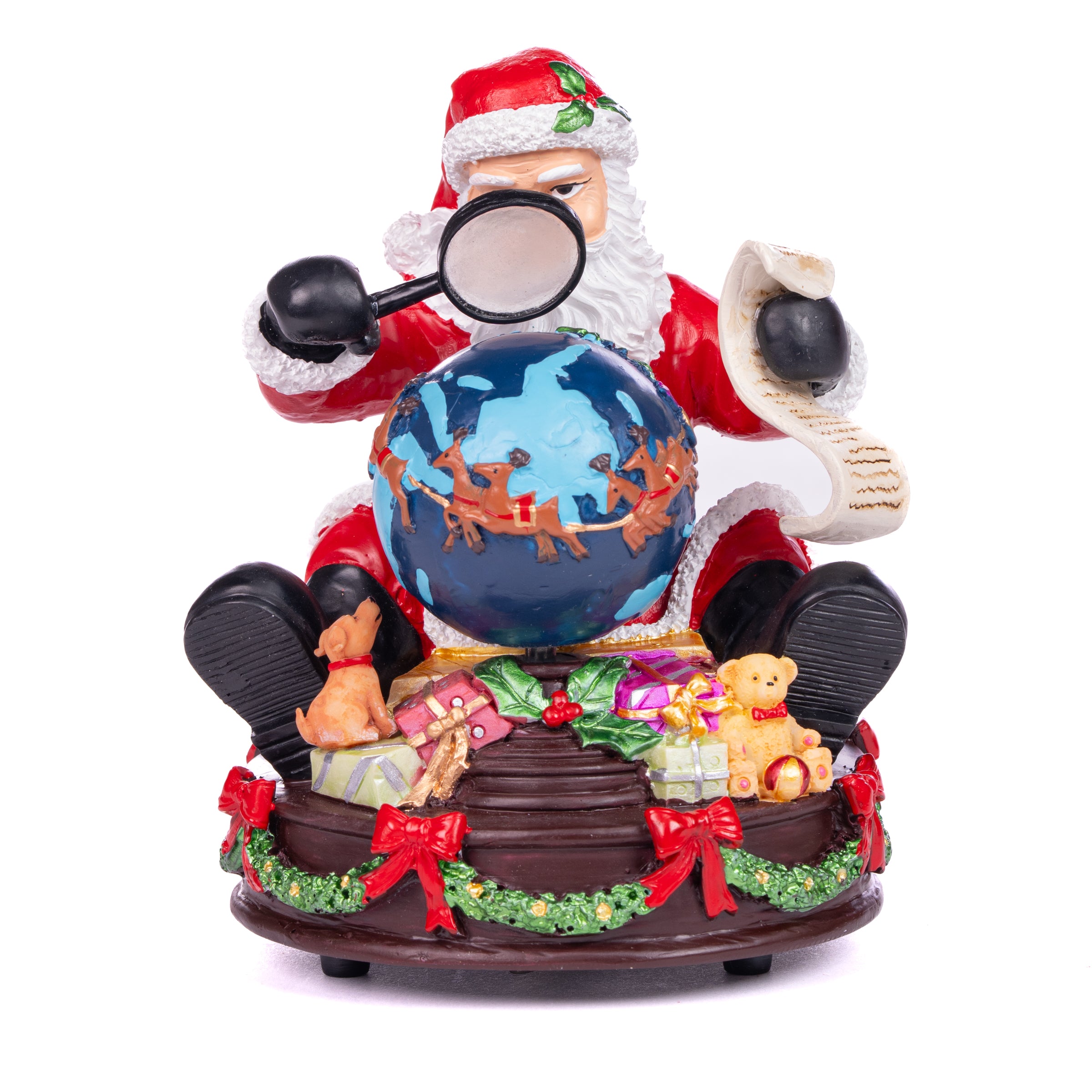Carosello Babbo Natale decorato con mappamondo, decorazione Natalizia.