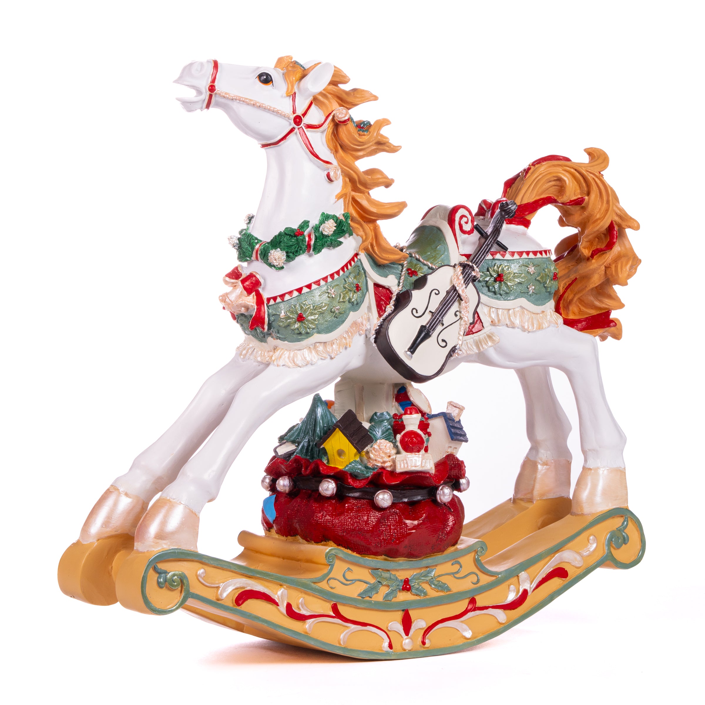 Cavallo a Dondolo decorato con Doni, decorazione Natalizia.