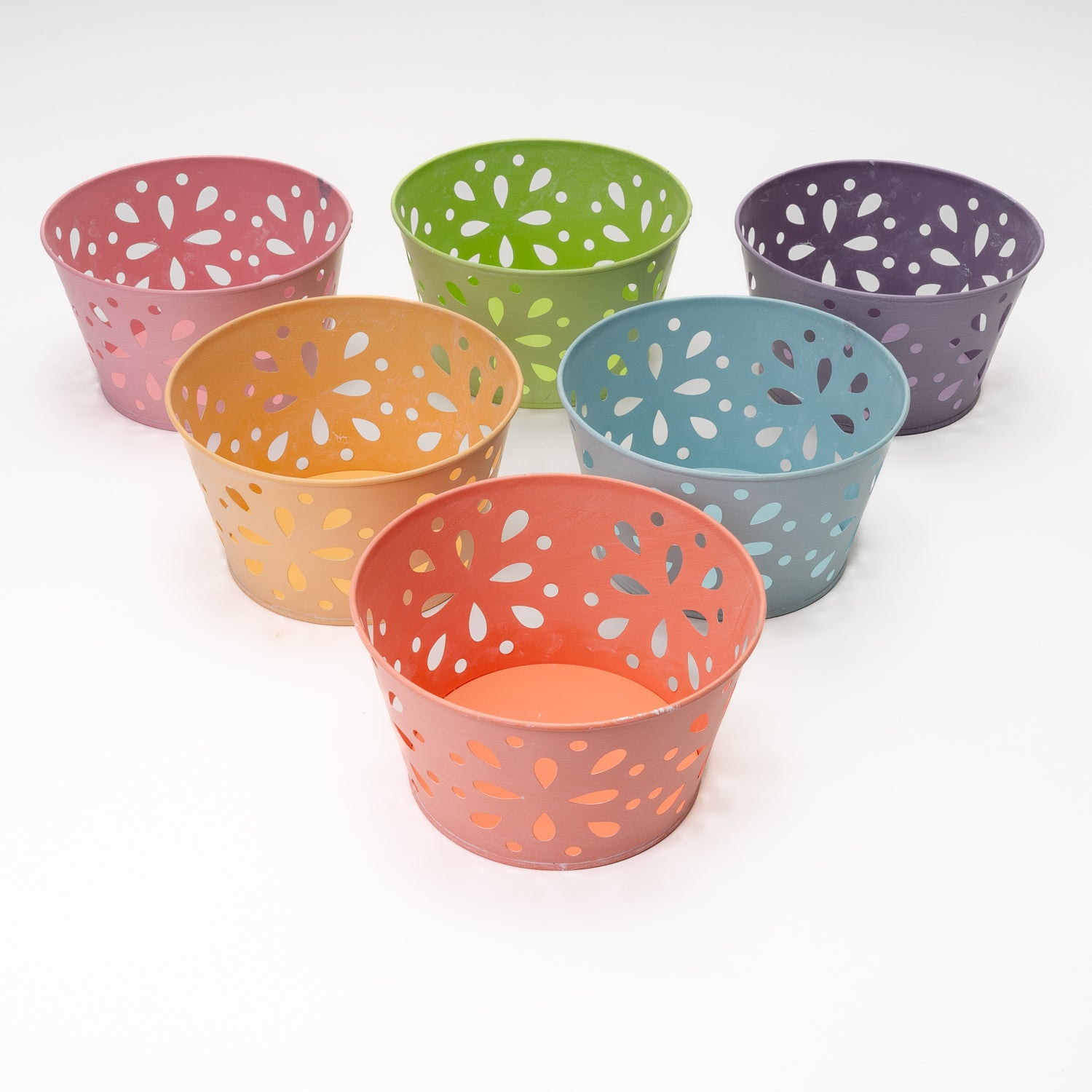 Cesto in latta con fiori traforati 18,5x10x13cm, confezioni per pasqua, idea regalo