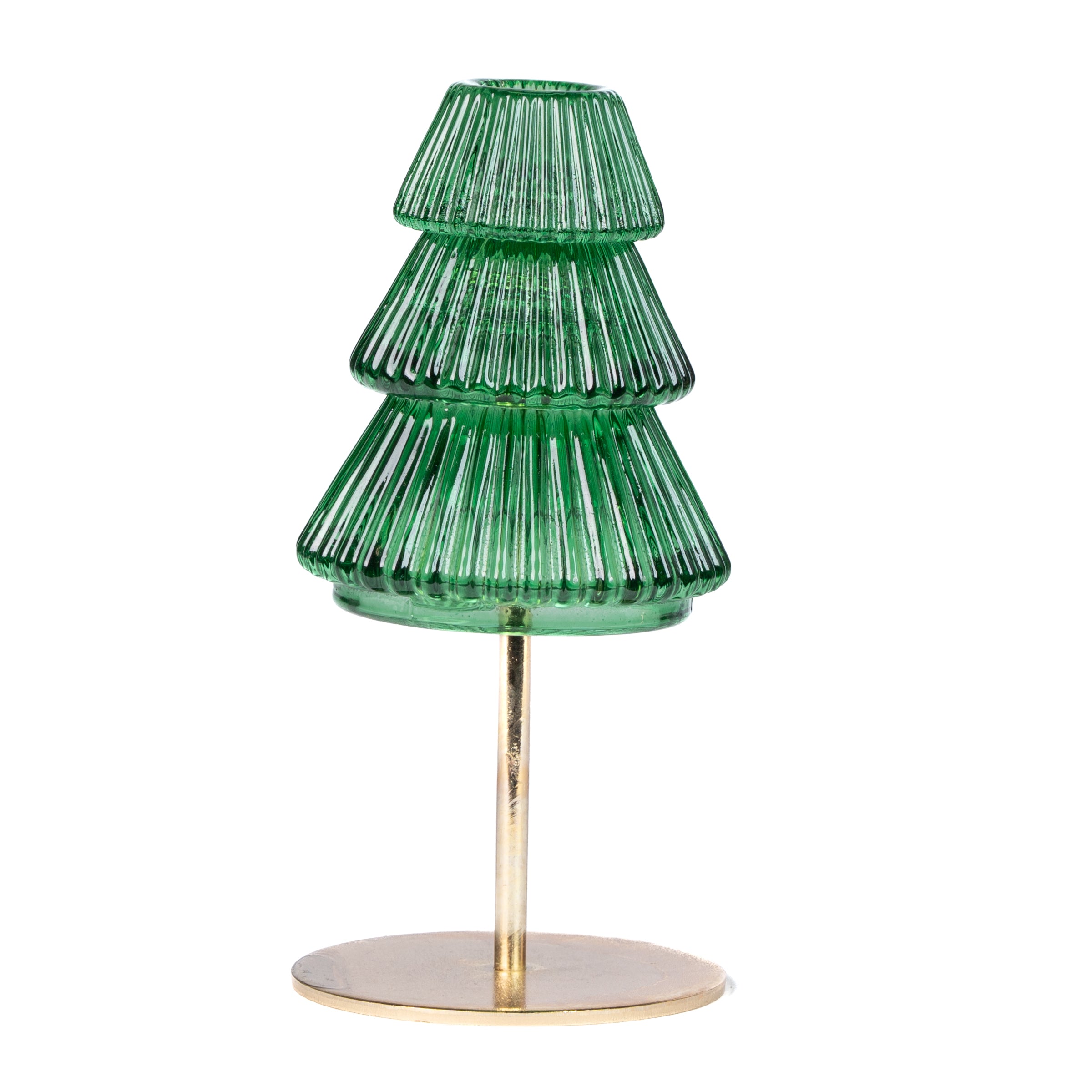 Porta Candela albero in vetro di colore verde, 9x17CM