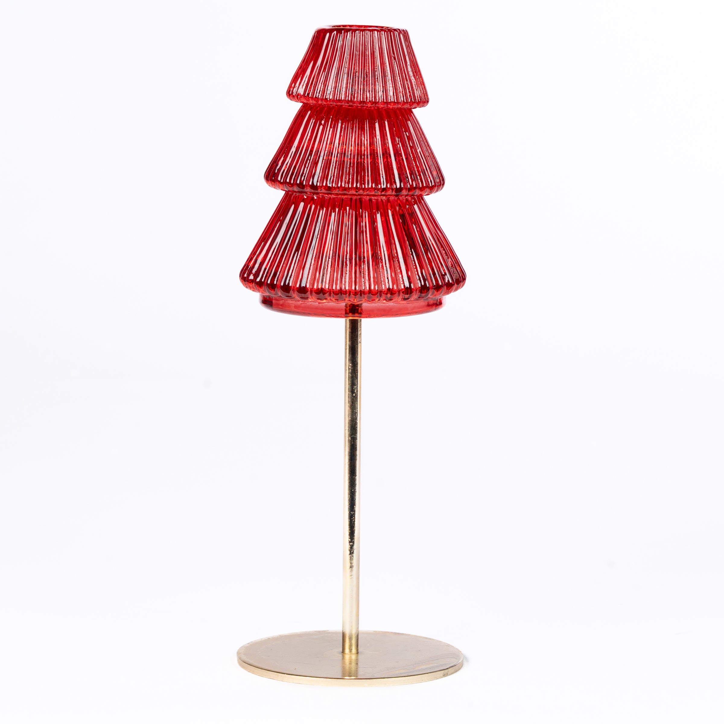 Porta Candela albero in vetro di colore rosso, 9x22CM