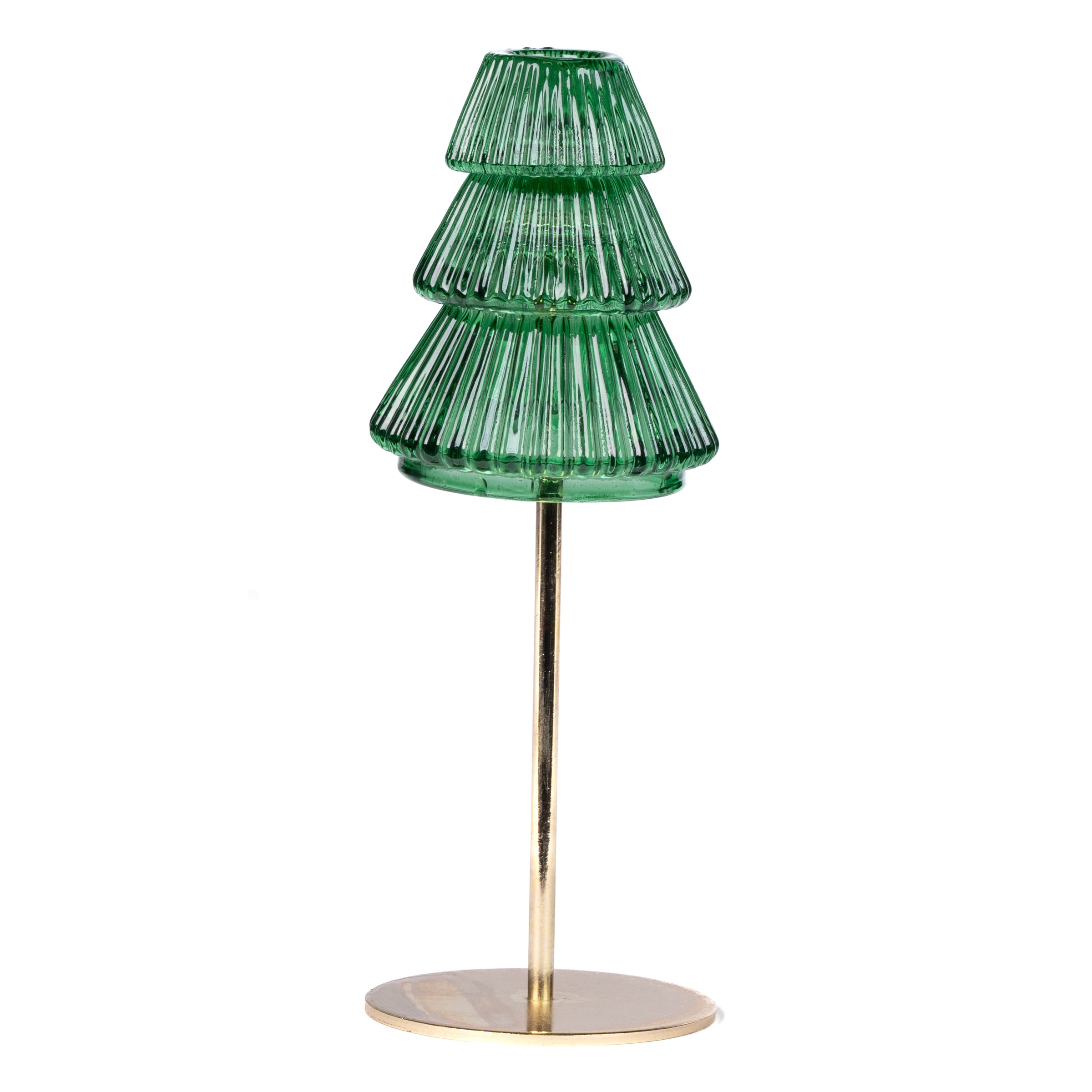Porta Candela albero in vetro di colore verde, 9x22CM