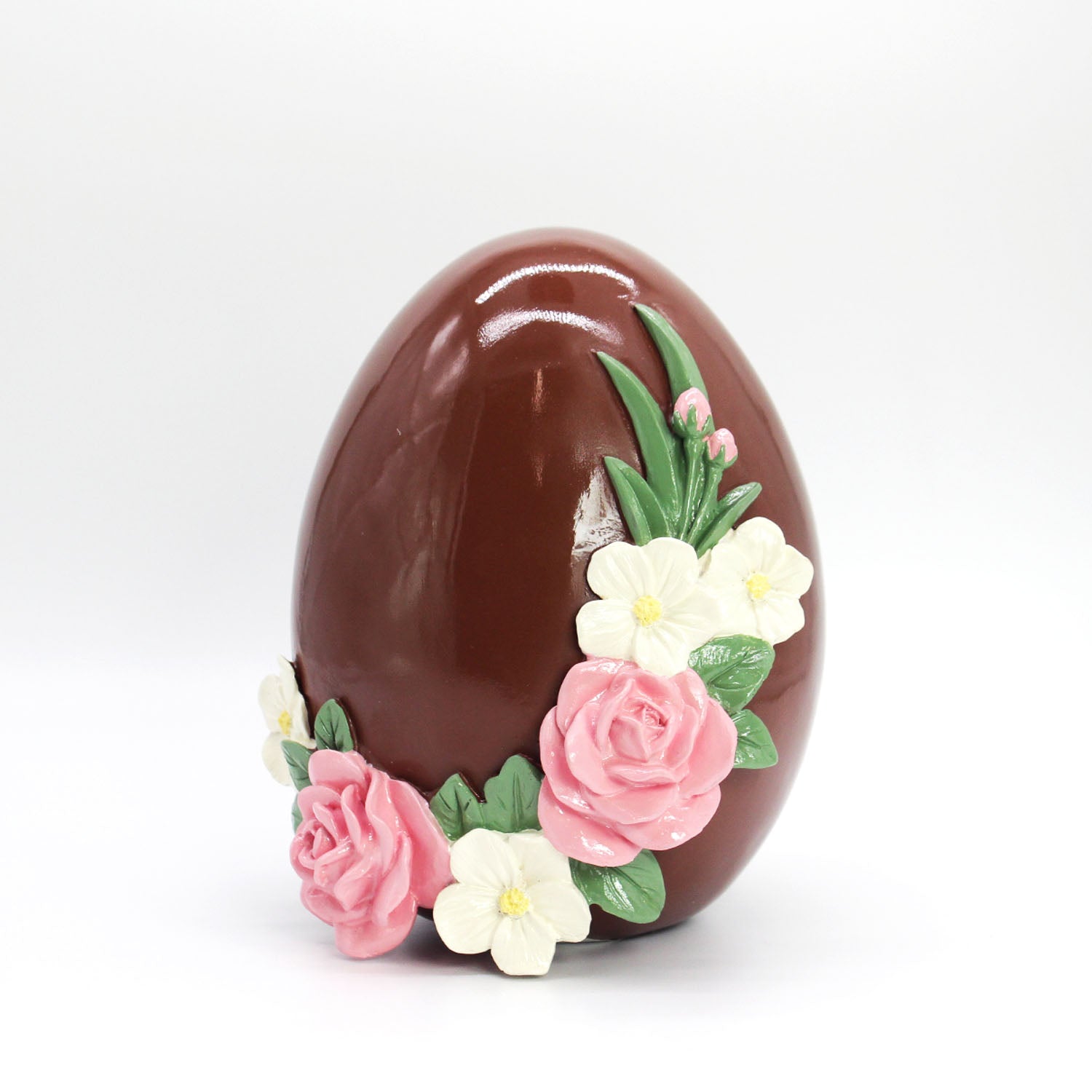 Uovo decorato in resina color cioccolato 17x20 , decorazione per pasqua, allestimento