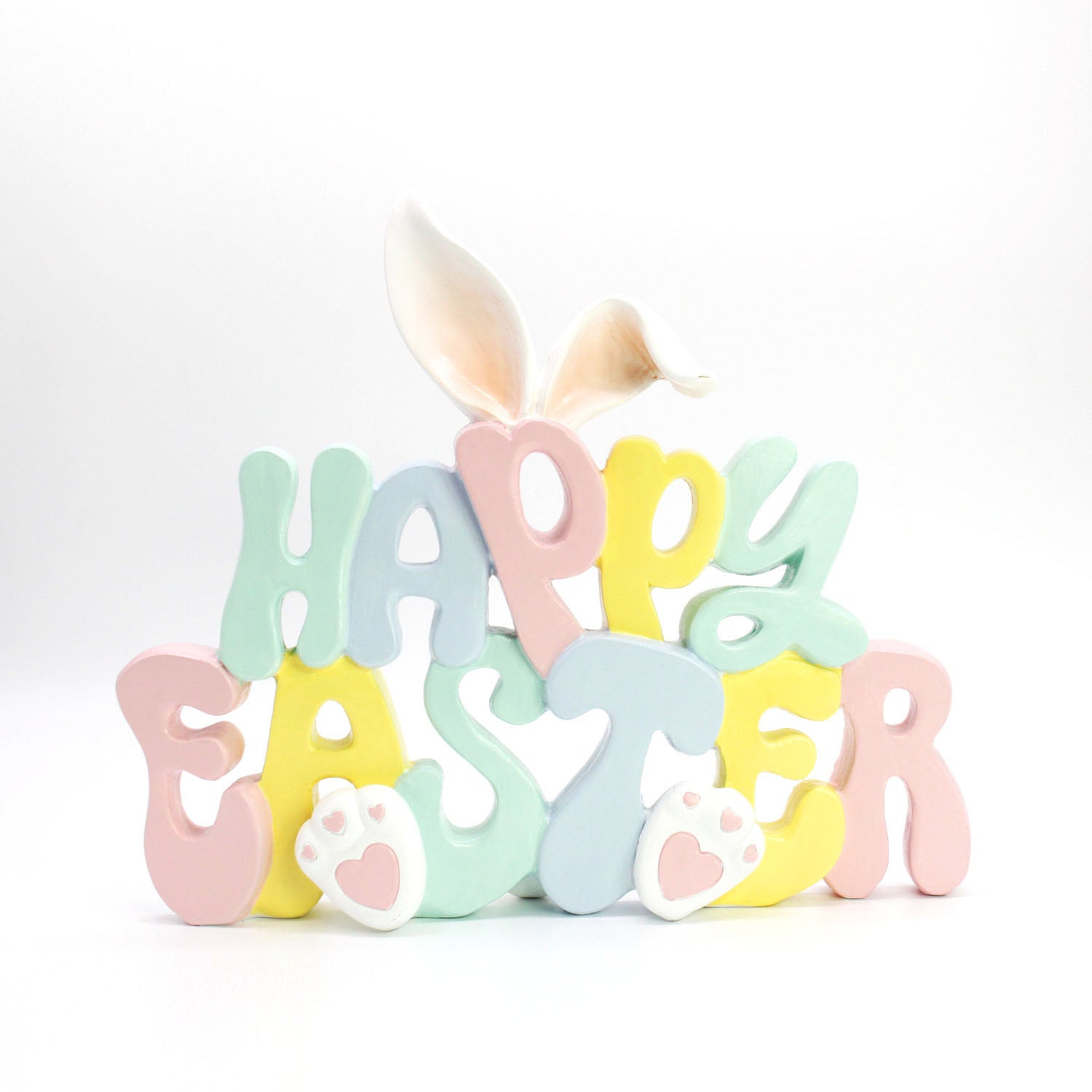 Scritta Happy Easter in resina 28x6x24cm, decorazione per pasqua, allestimento
