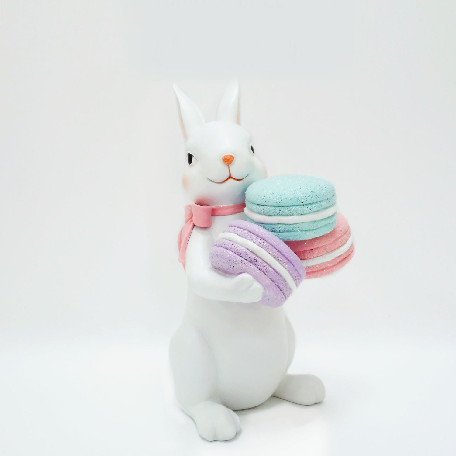Coniglio in resina con macarons,11x14x23m, decorazione per pasqua, allestimento