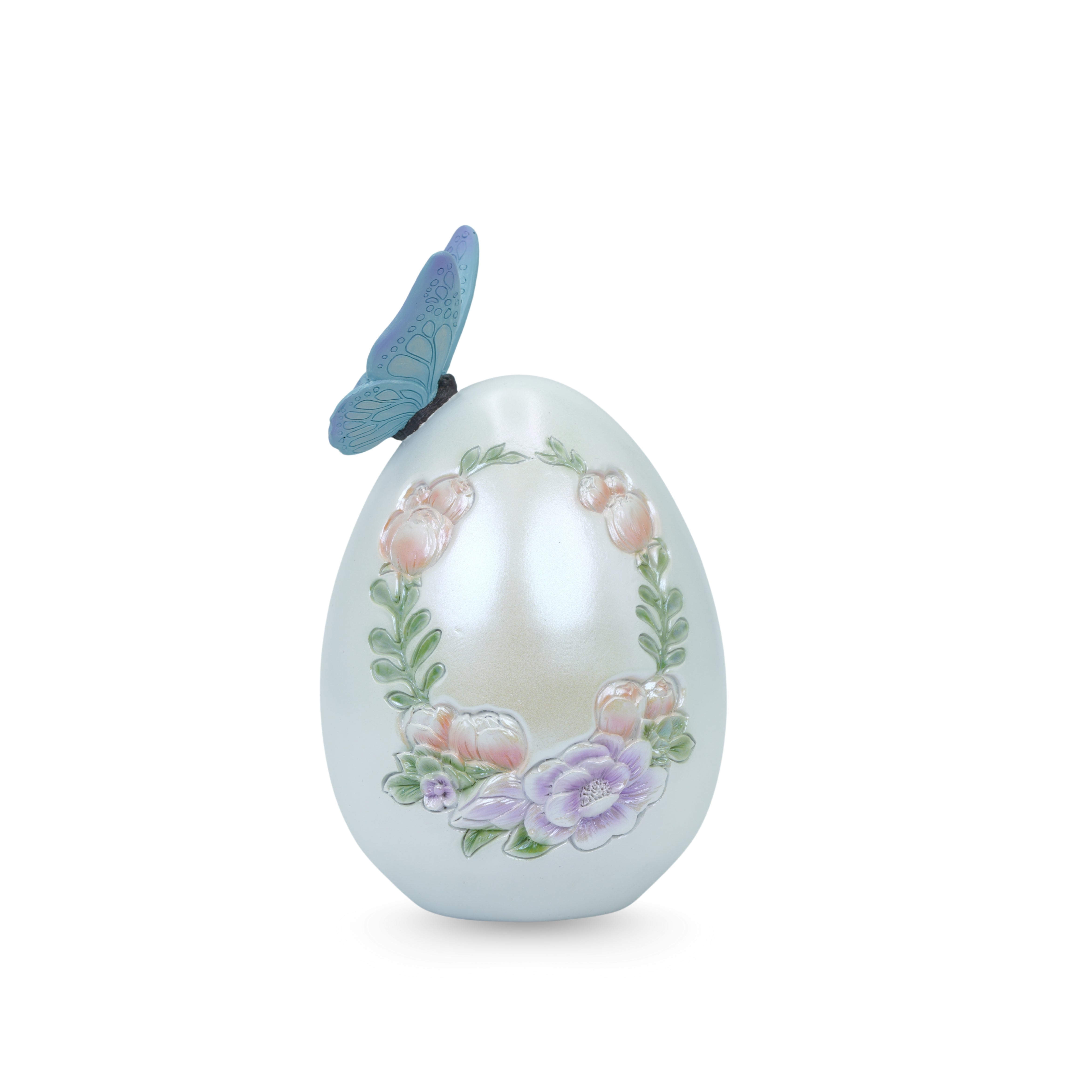Uovo perlato con farfalla, in resina,14x14x23cm, decorazione per pasqua, idea regalo