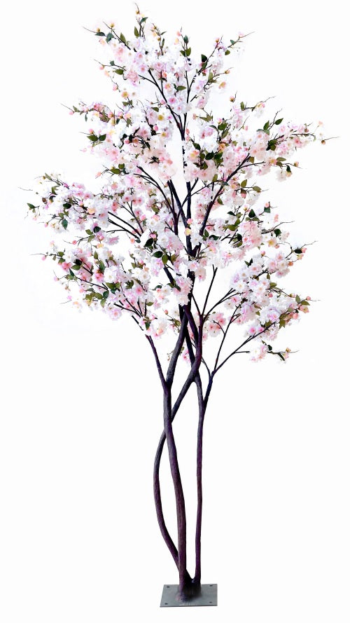 Albero di pesco intrecciato con foglie bianche, H. 260CM