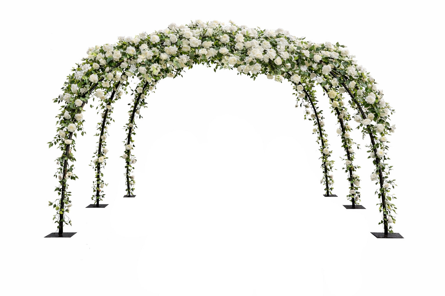 Struttura ad arco circolare con rose bianche, D.340CM, H.260CM