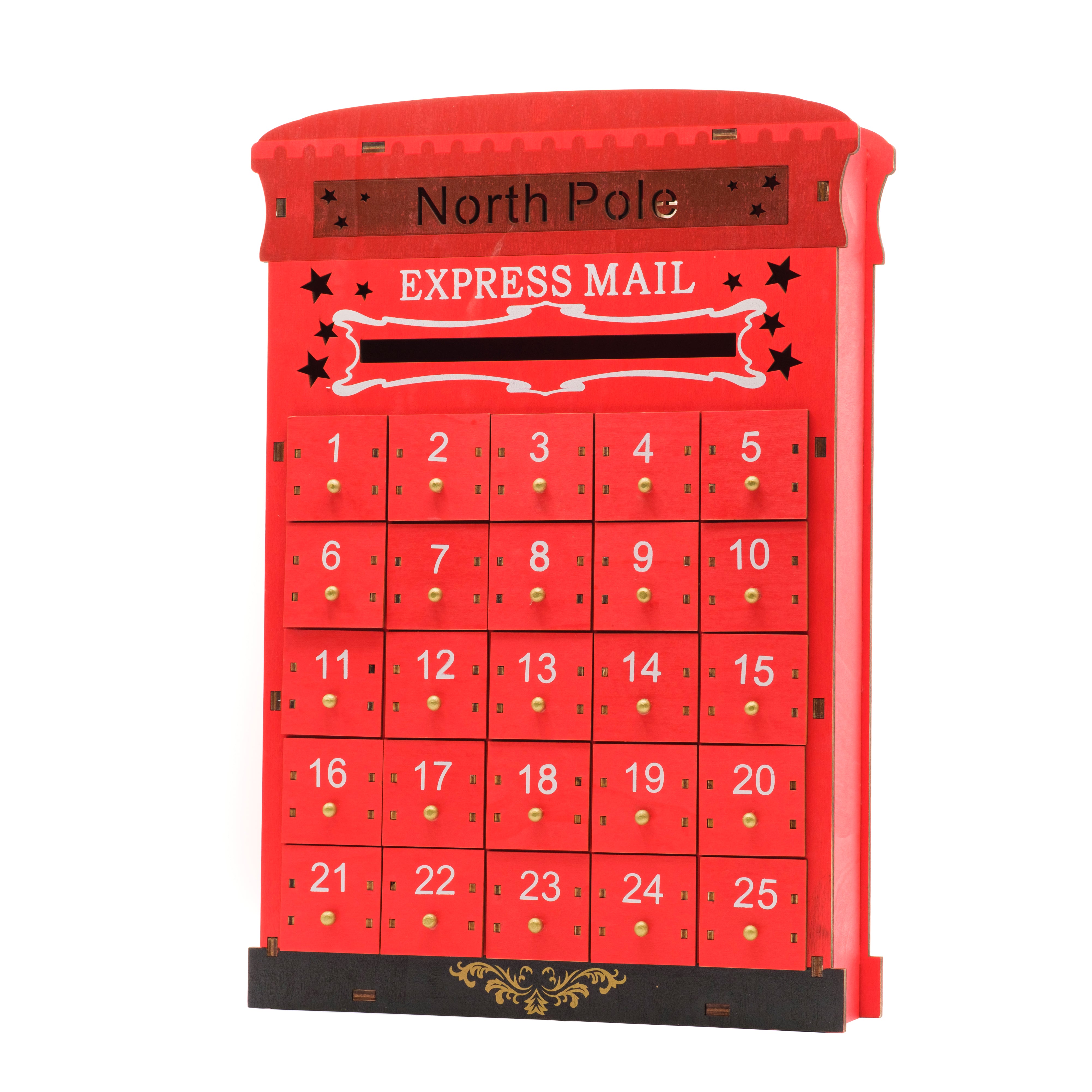 Calendario dell'avvento in legno con led, 26x8x37CM