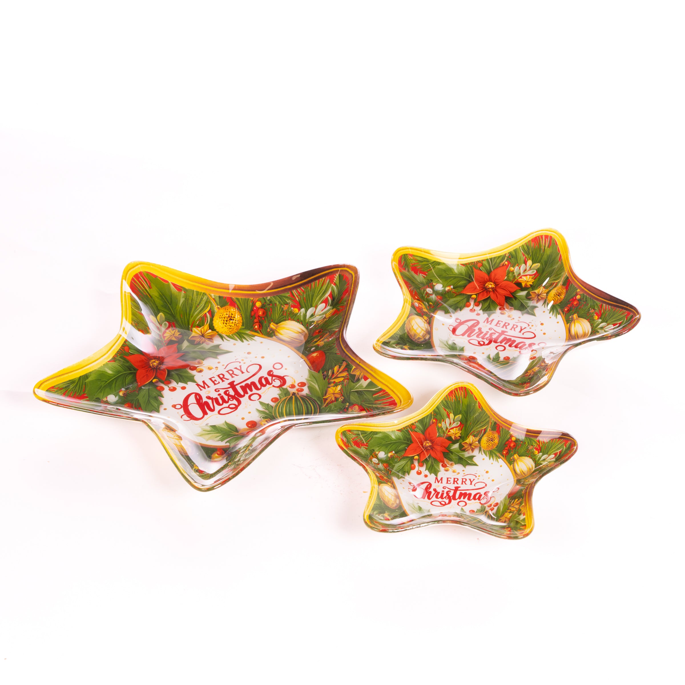 Set da 3 piatti a forma di stella con grafica Natalizia, decorazione Natalizia