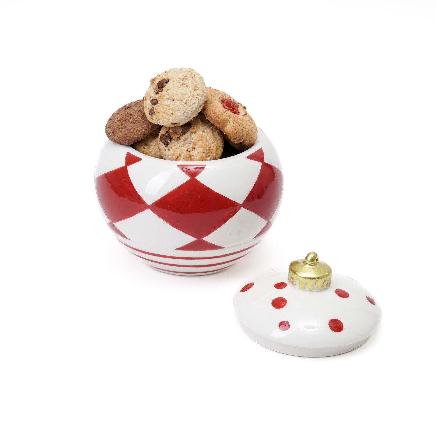 Barattolo sfera in ceramica rossa e bianca, 13x13CM