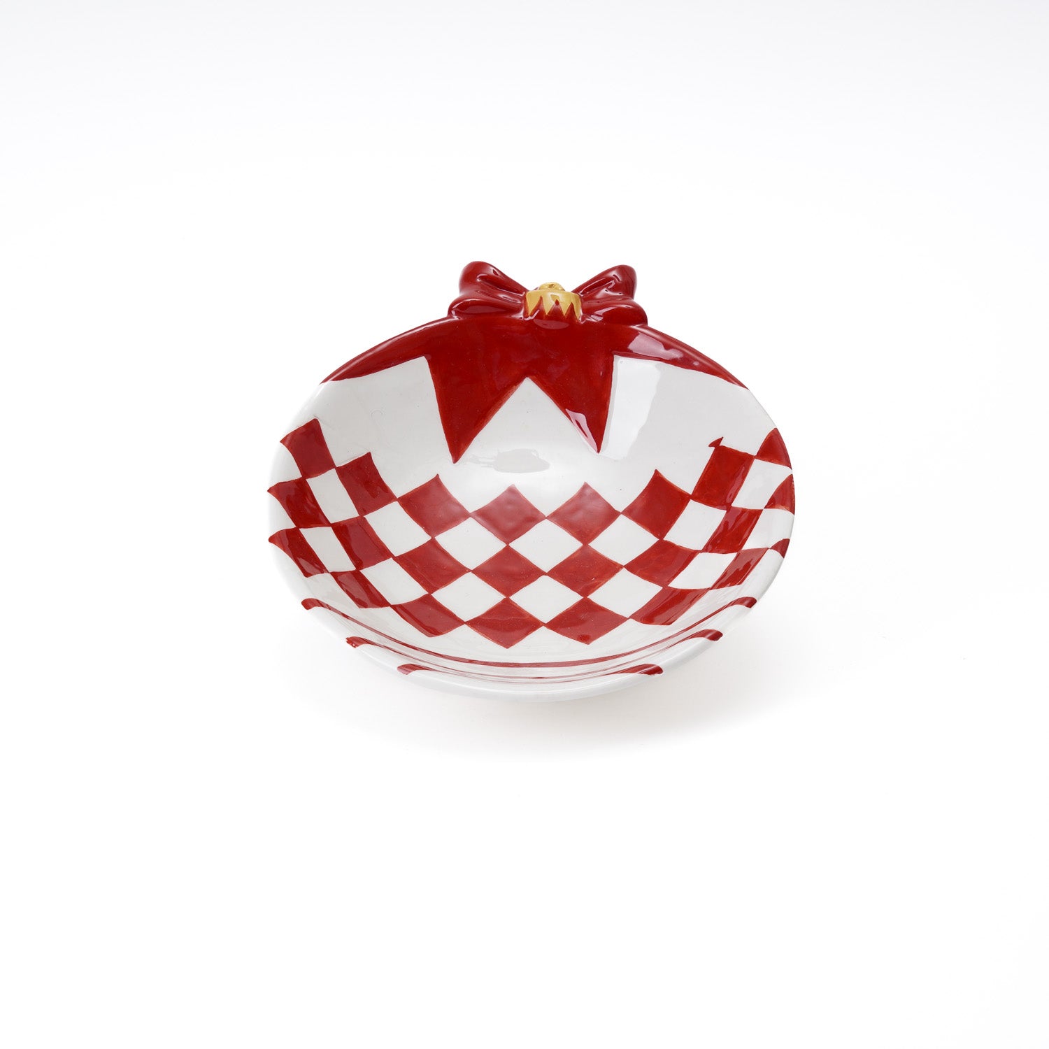 Ciotola in ceramica con motivo a scacchi rosso e bianco, 18x16CM