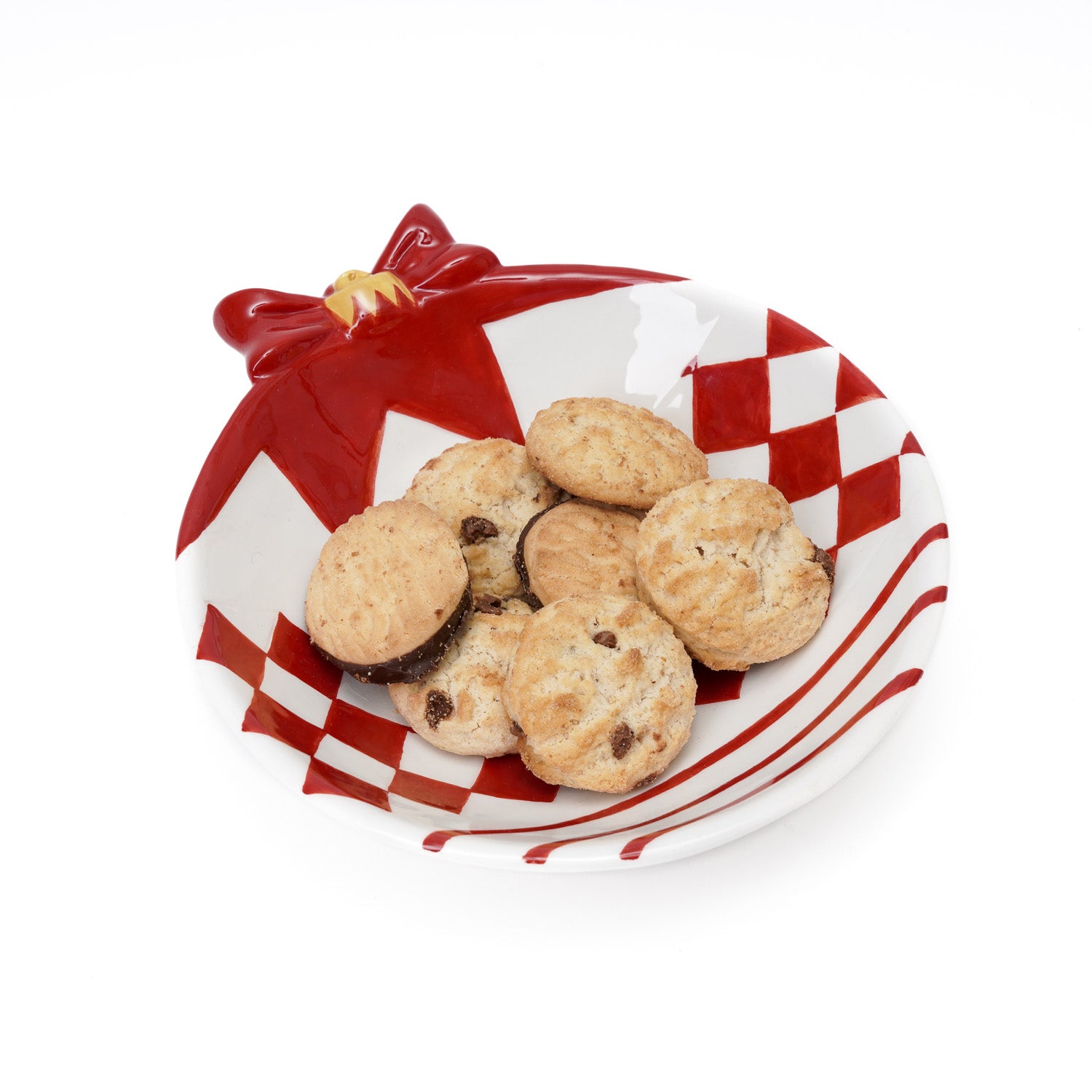 Ciotola in ceramica con motivo a scacchi rosso e bianco, 18x16CM