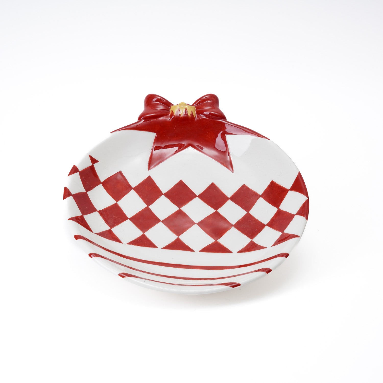 Ciotola in ceramica con motivo a scacchi rosso e bianco, 28x25CM