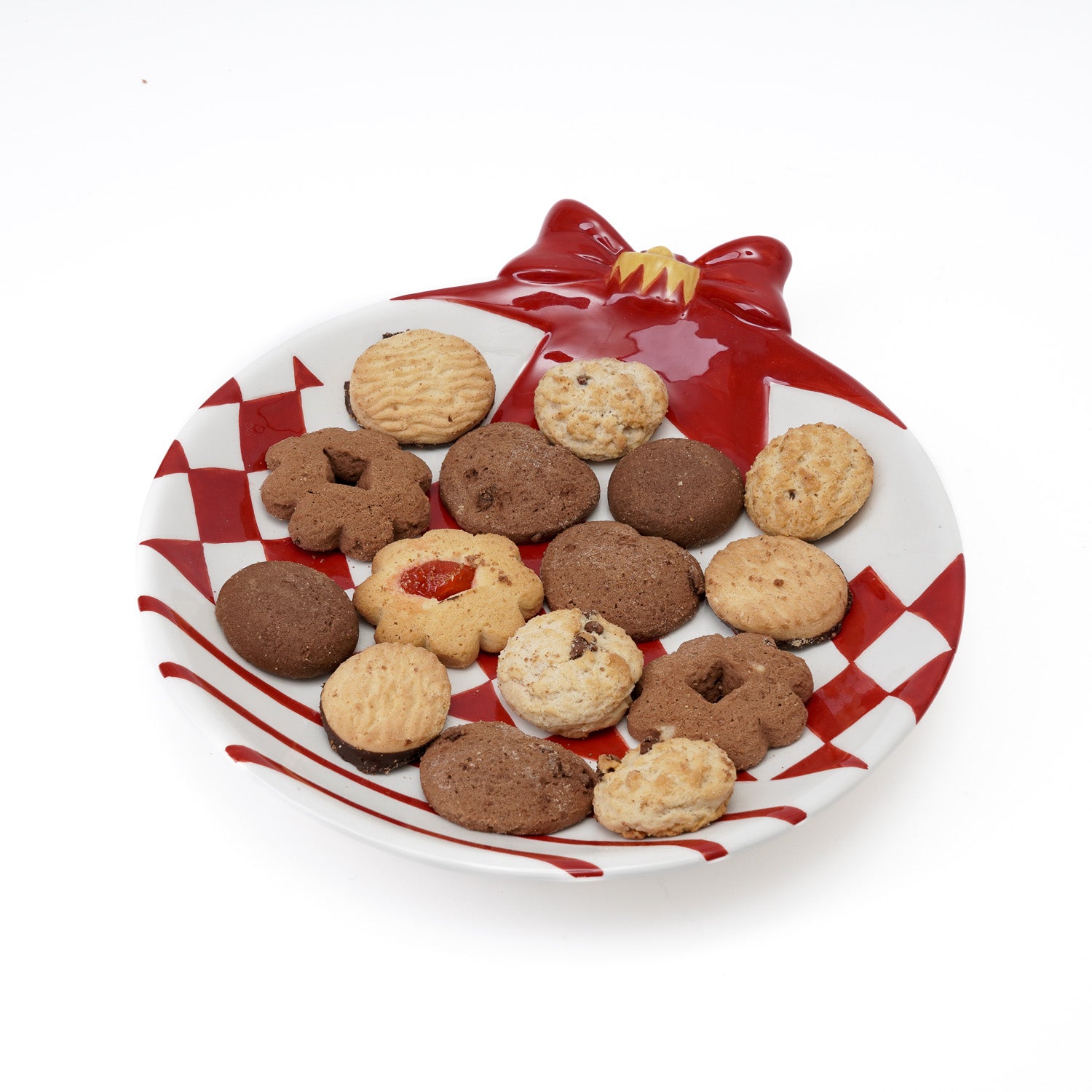 Ciotola in ceramica con motivo a scacchi rosso e bianco, 28x25CM