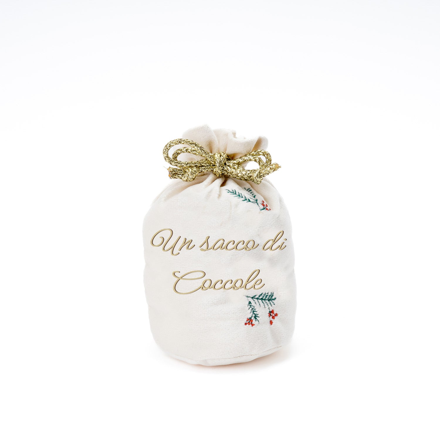 Sacco in velluto carosello colore crema, decorazione Natalizia.