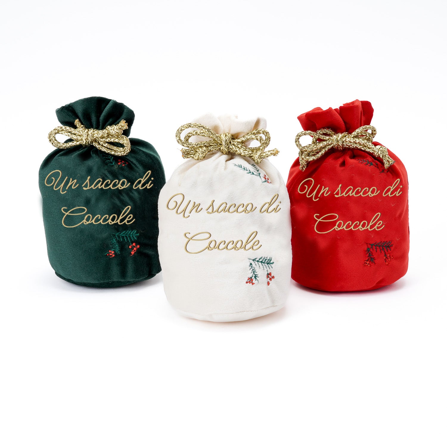 Sacco di Natale verde in velluto 10x17cm, decorazione e confezione Natalizia