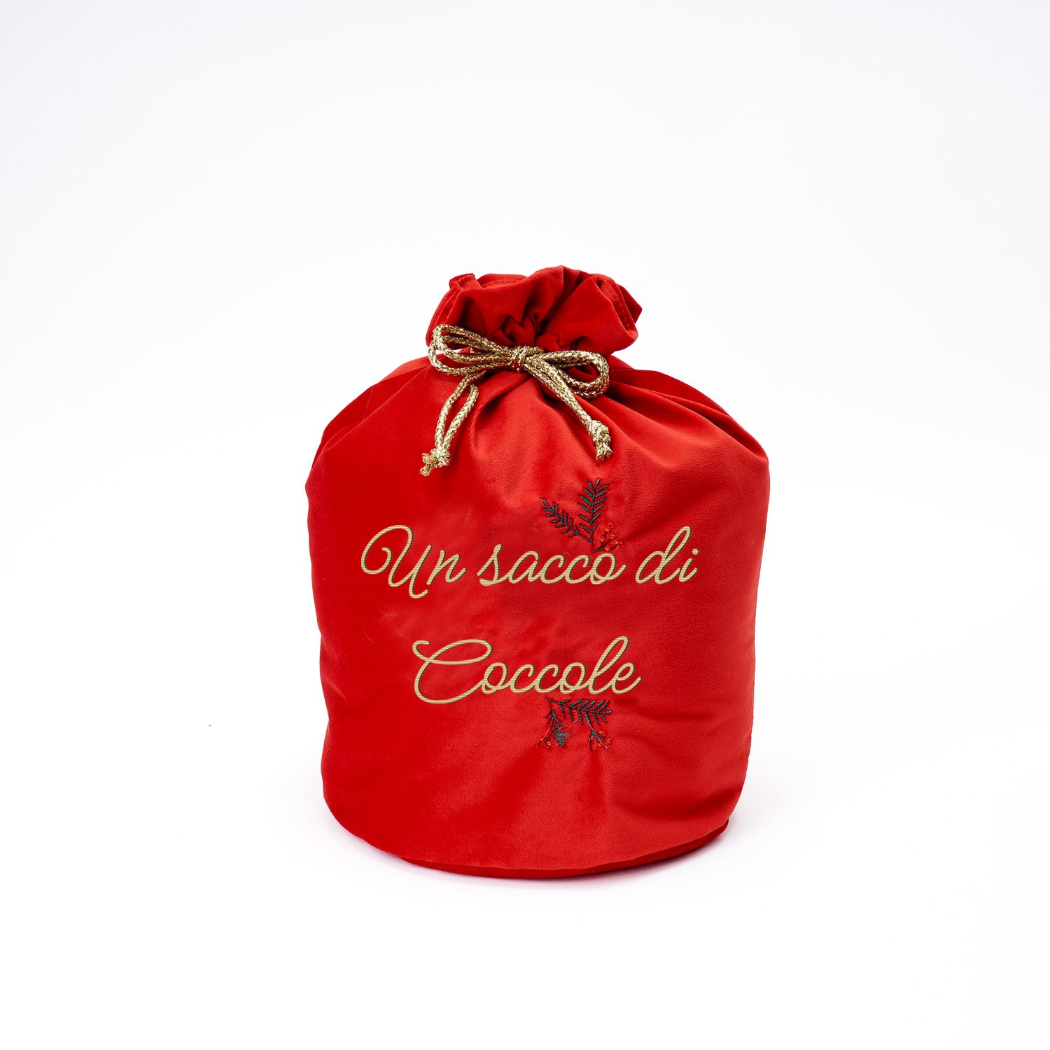 Sacco in velluto carosello colore rosso, decorazione Natalizia.