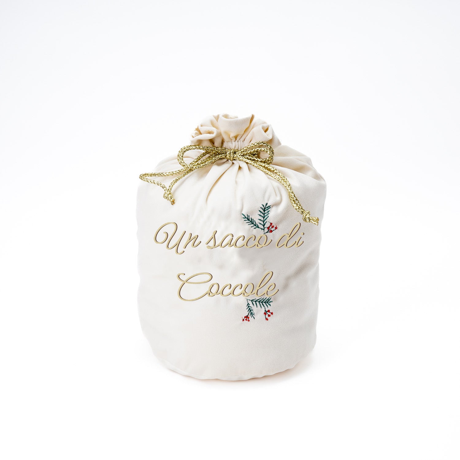 Sacco in velluto carosello colore crema, decorazione Natalizia.