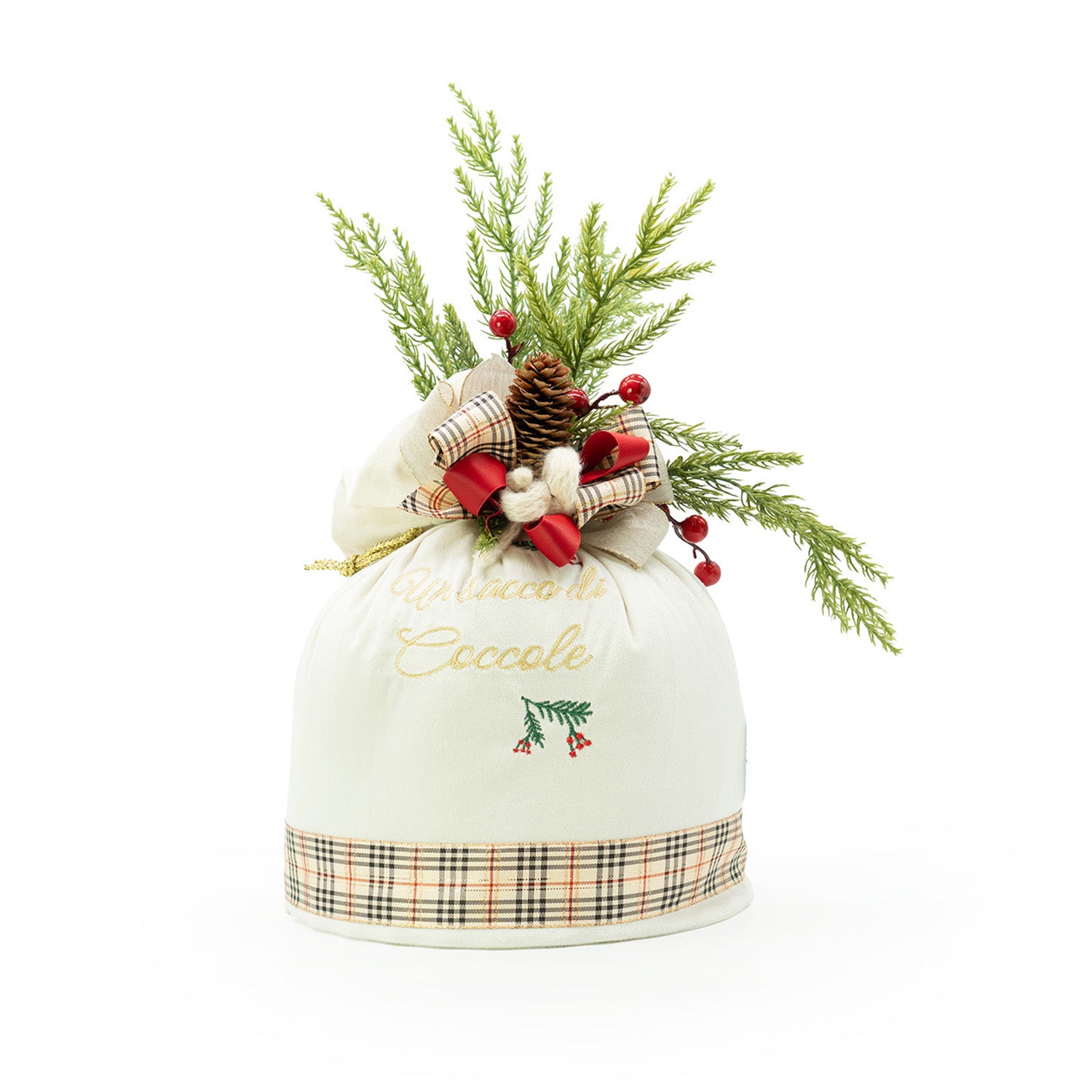 Sacco di Natale crema in velluto 28x40cm, decorazione e confezione Natalizia