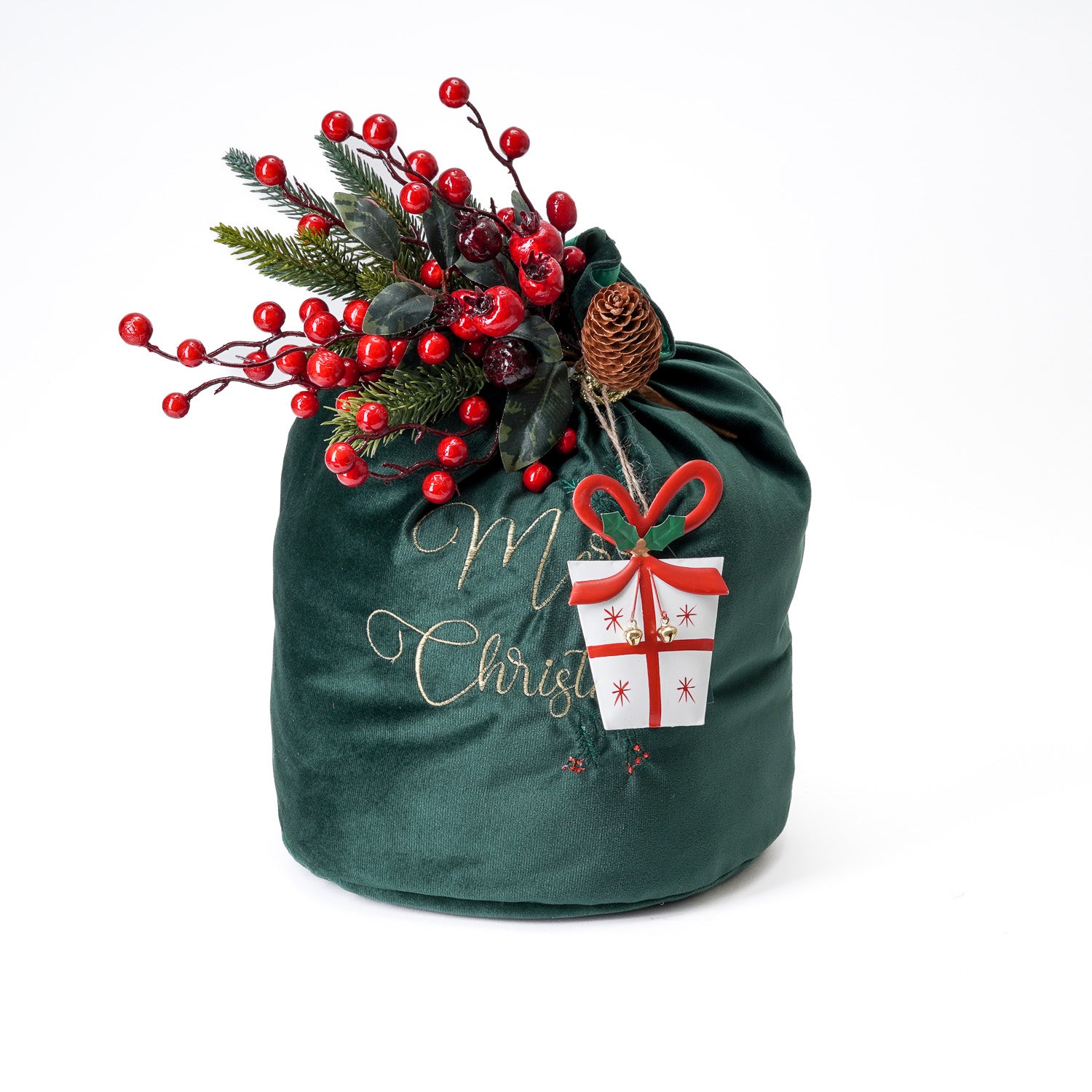 Sacco di Natale verde in velluto 28x40cm, decorazione e confezione Natalizia