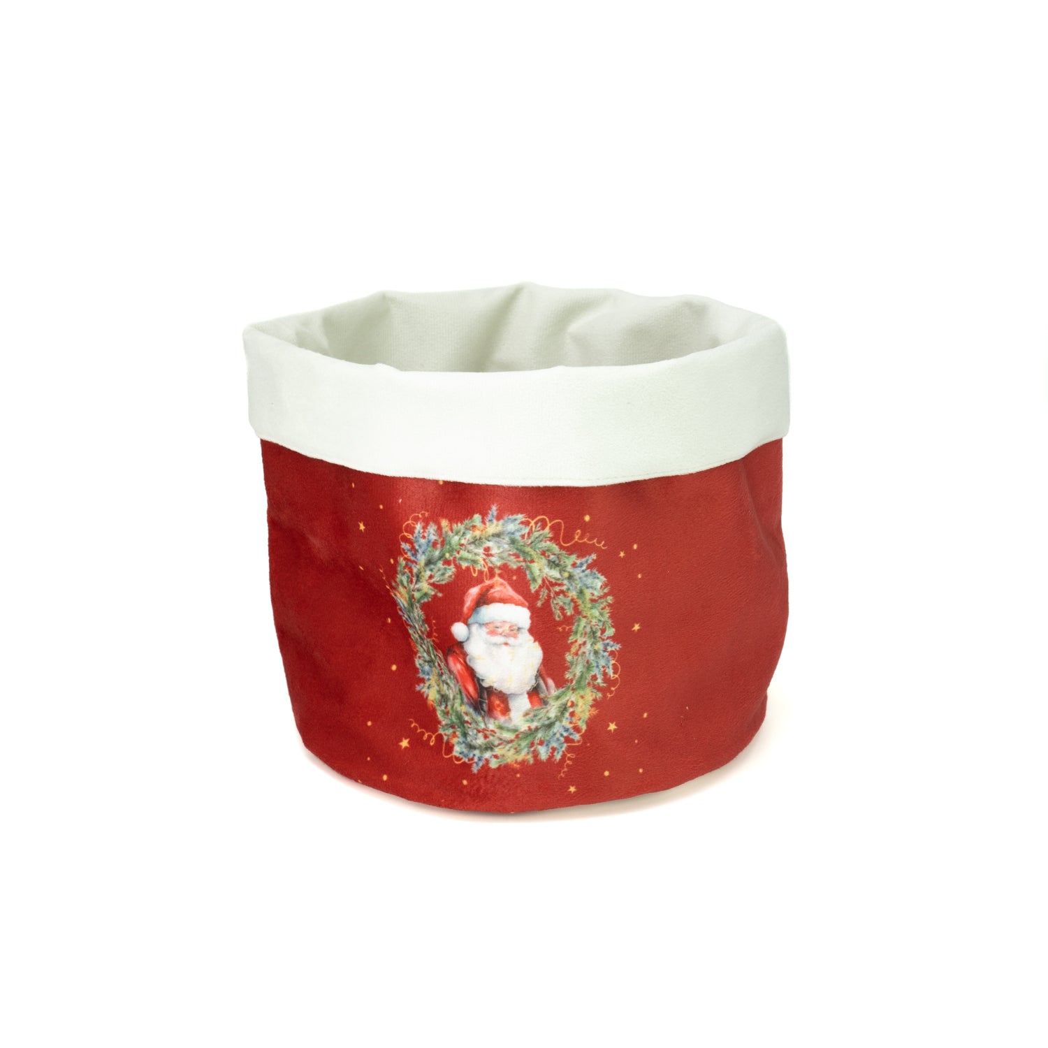 Cestino velluto decorato con Babbo Natale, decorazione Natalizia.