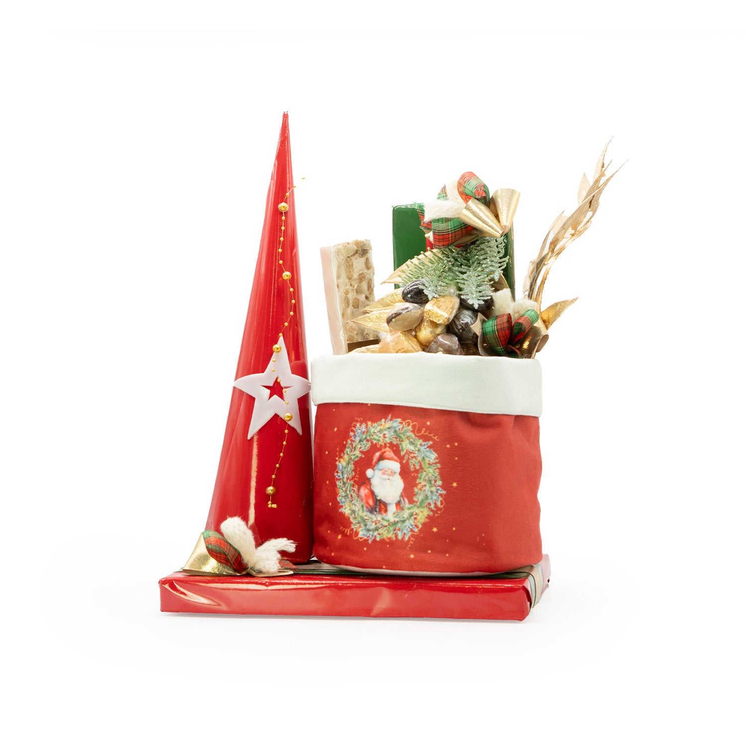 Cestino Natalizio in velluto bordeaux, 20x22CM