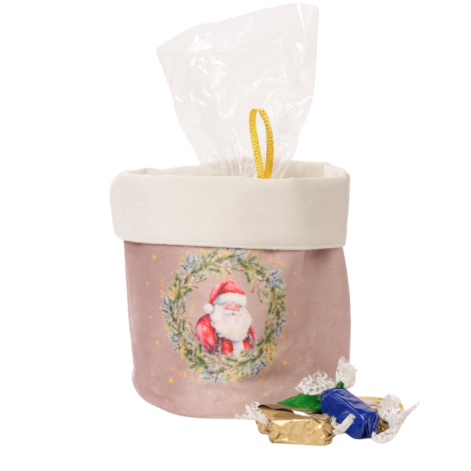 Cestino Natalizio in velluto verde, 15x20CM