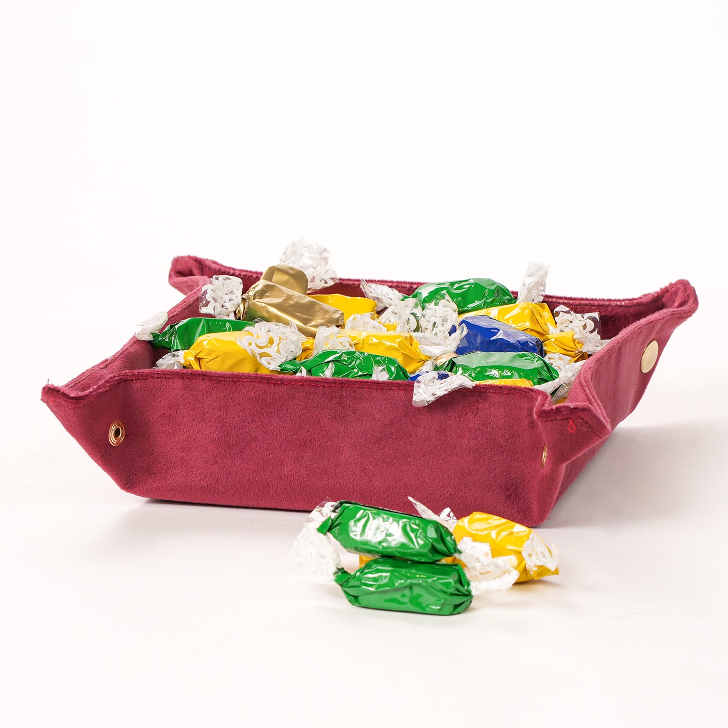 Cestino in velluto rosso con grafica di Babbo Natale