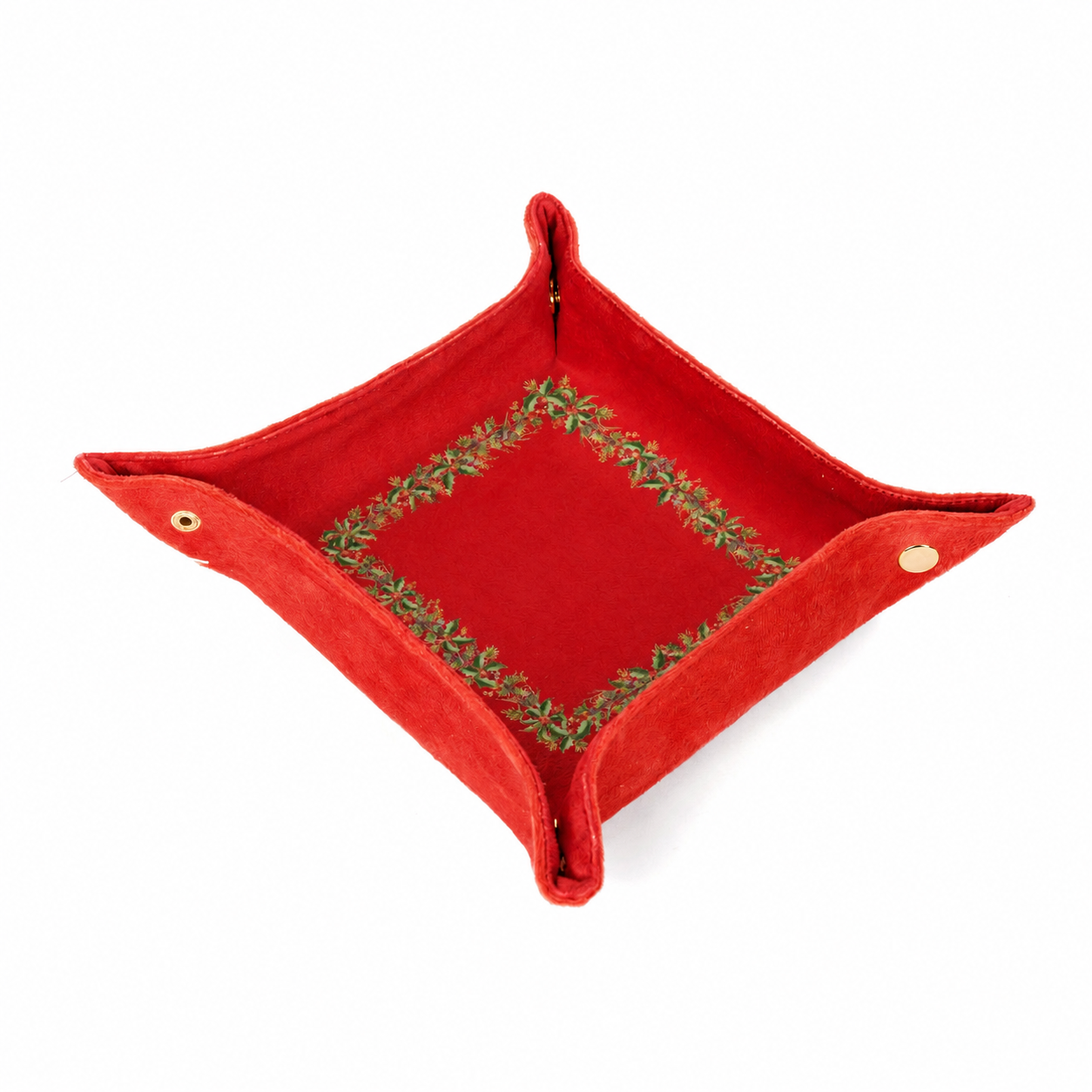 Svuota tasche color rosso decorato con Agrifoglio, decorazione Natalizia.