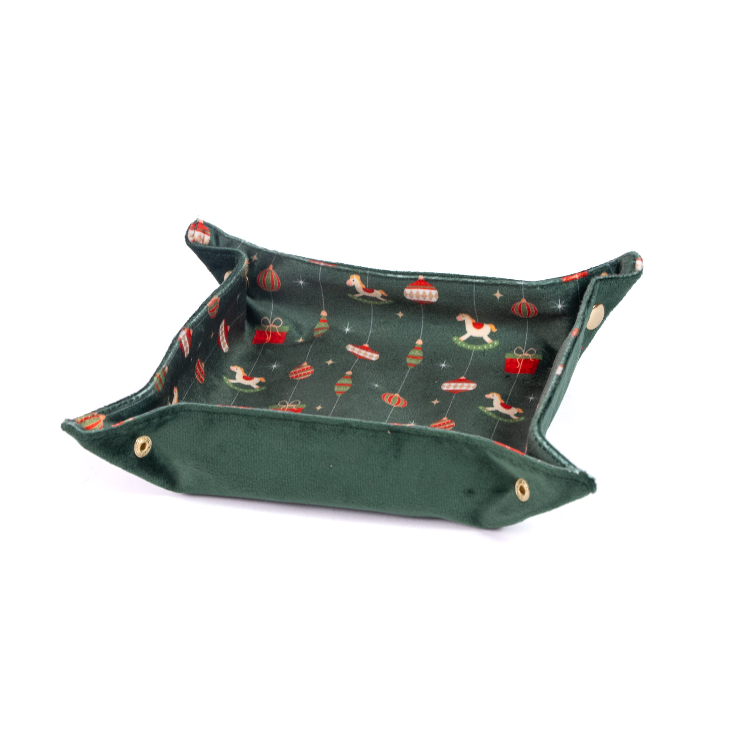 Svuota tasche color verde decorato con Carosello, decorazione Natalizia.