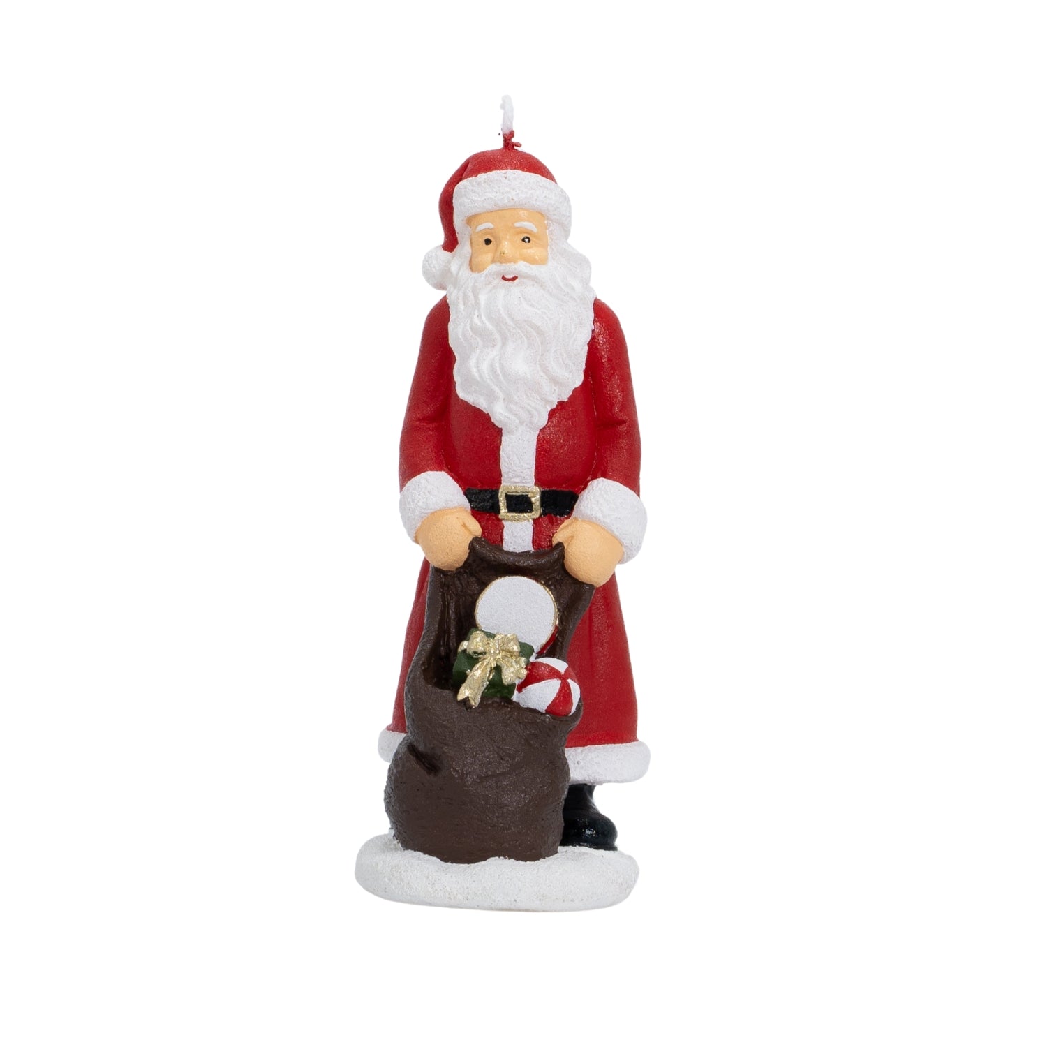Candela Babbo Natale decorata con sacco di regali, decorazione Natalizia