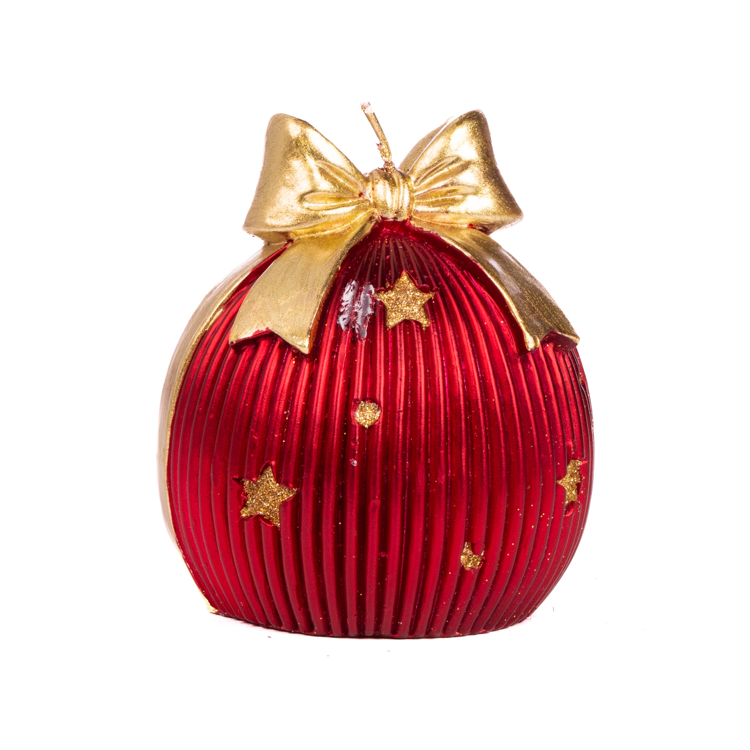 Candela tonda con fiocco e dettagli color oro, decorazione Natalizia