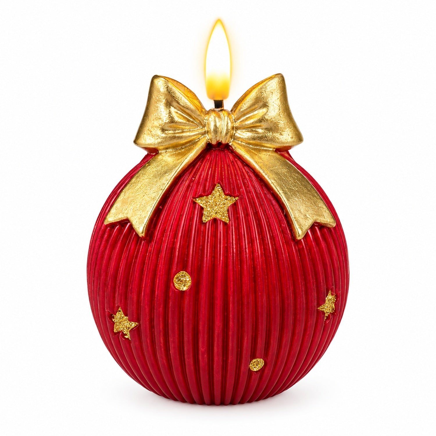 Candela tonda con fiocco e dettagli color oro, decorazione Natalizia
