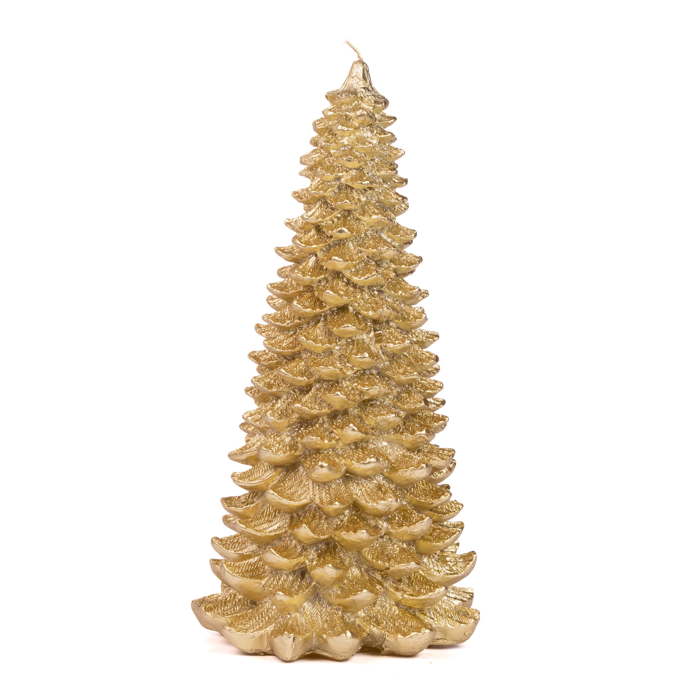 Candela albero in cera stile antico di color oro, decorazione Natalizia