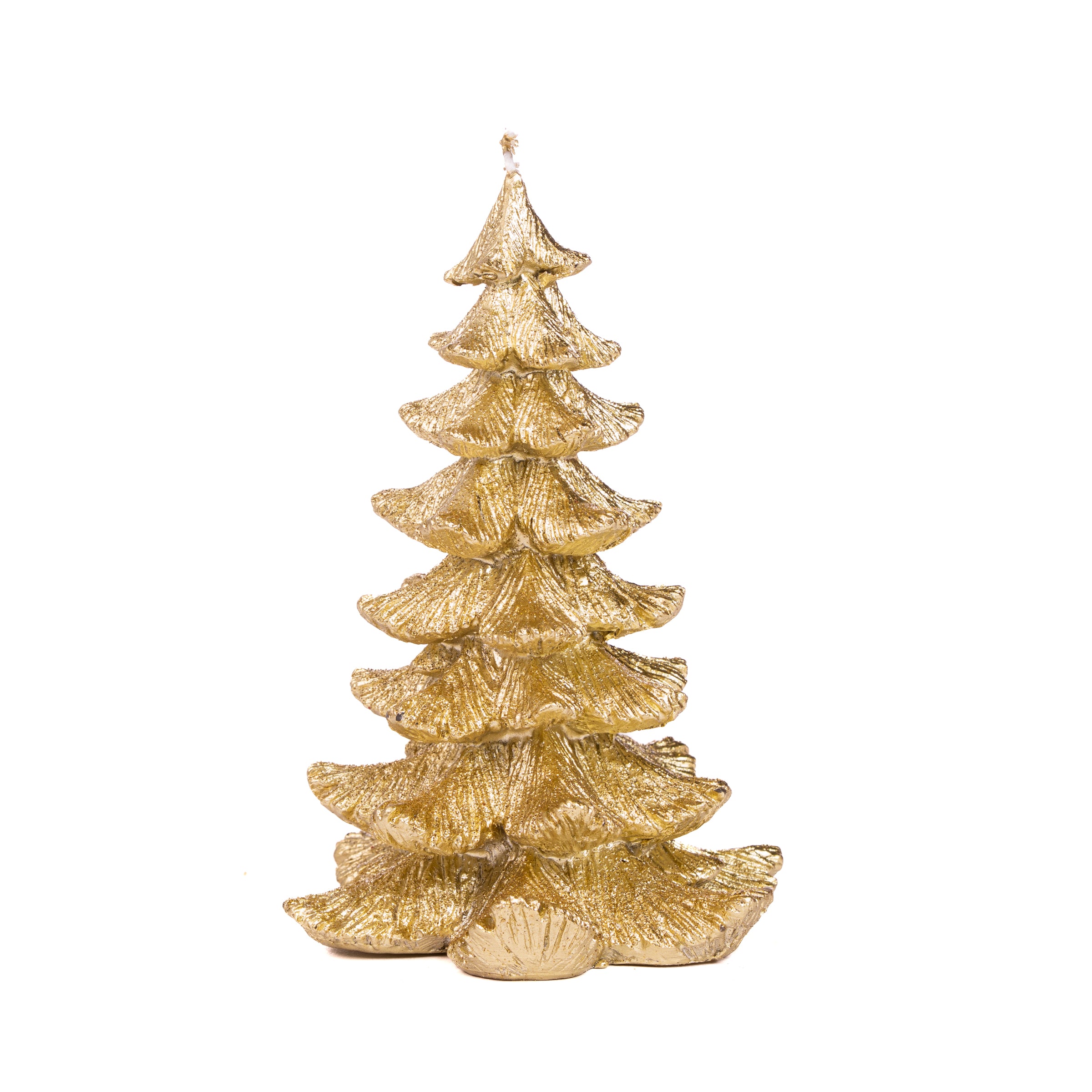 Candela albero in cera stile antico di color oro, decorazione Natalizia