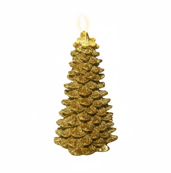 Candela albero LED in cera stile antico di color oro, decorazione Natalizia