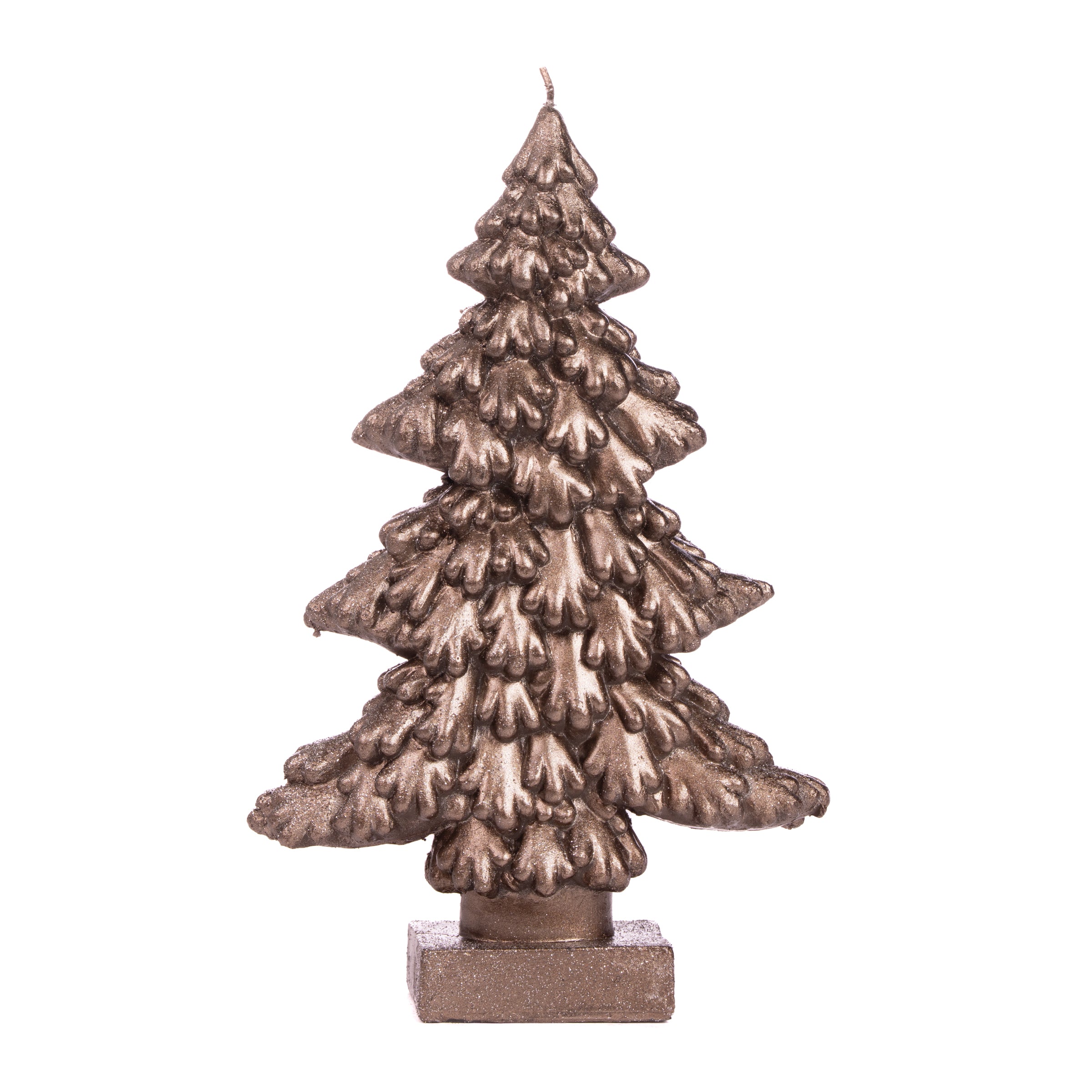 Candela albero Cipresso in cera stile antico di color oro, decorazione Natalizia