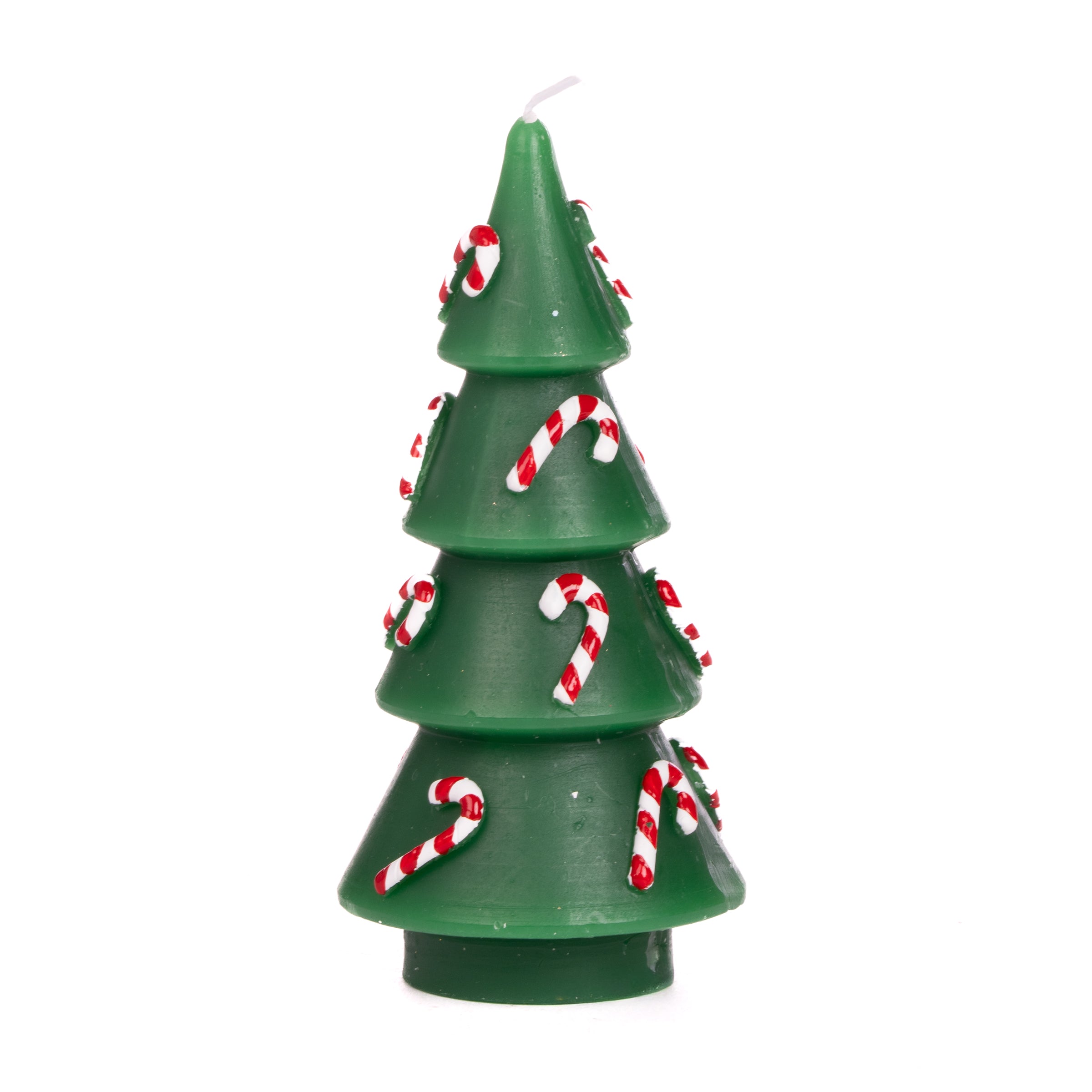 Candela albero in cera decorata con bastoncini di zucchero, decorazione Natalizia