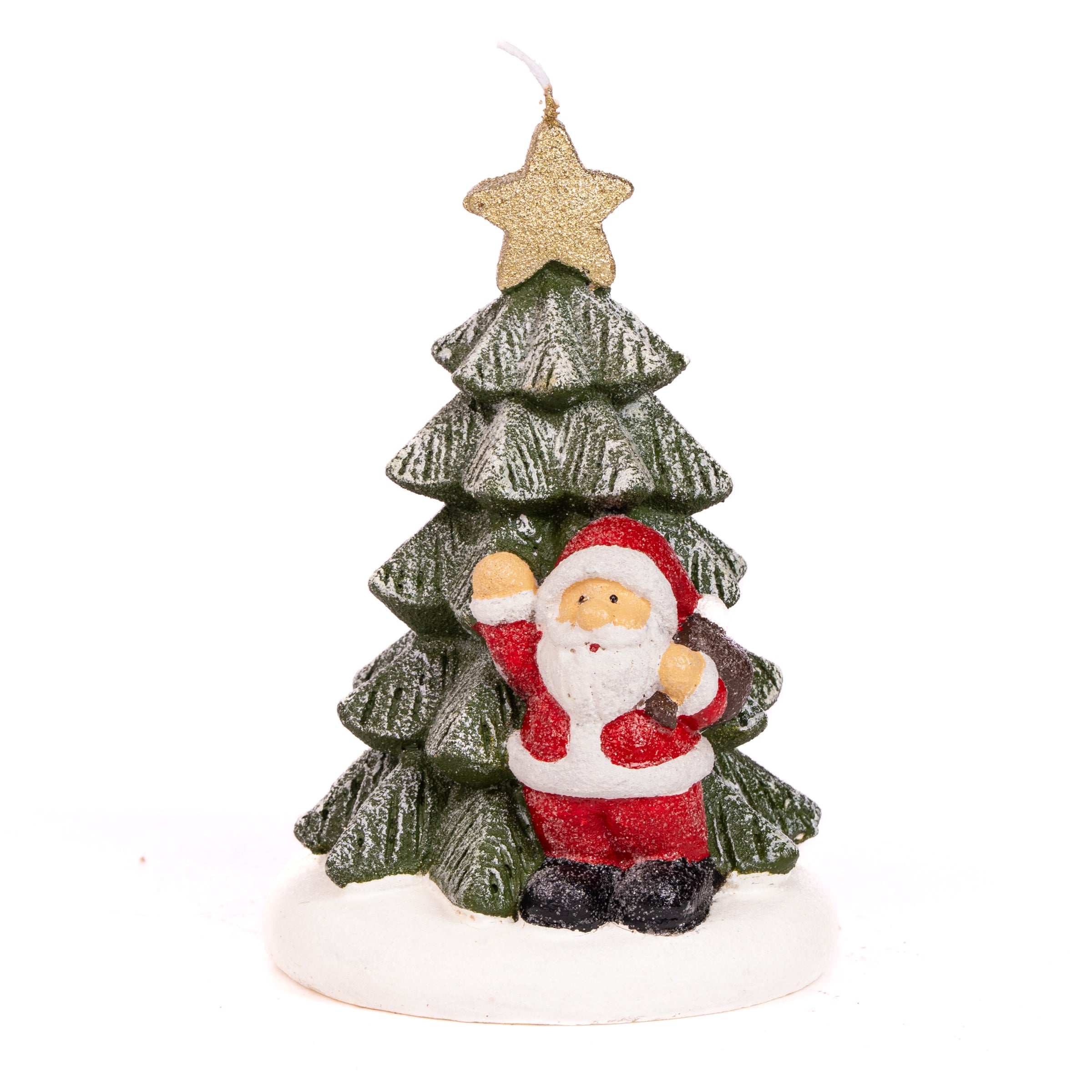 Candela albero in cera decorata con Babbo Natale, decorazione Natalizia
