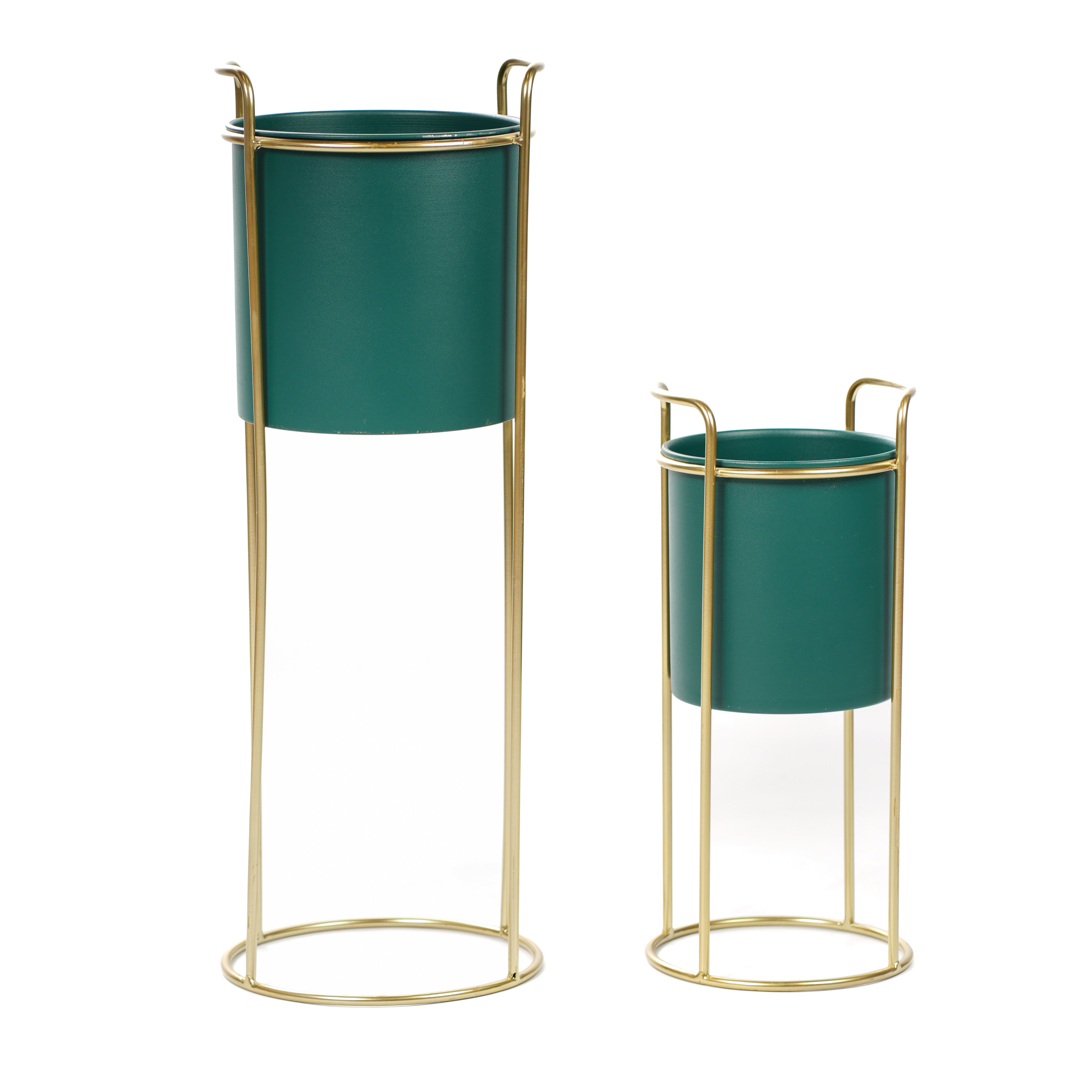 Set 2 portavasi colore petrolio, con base oro