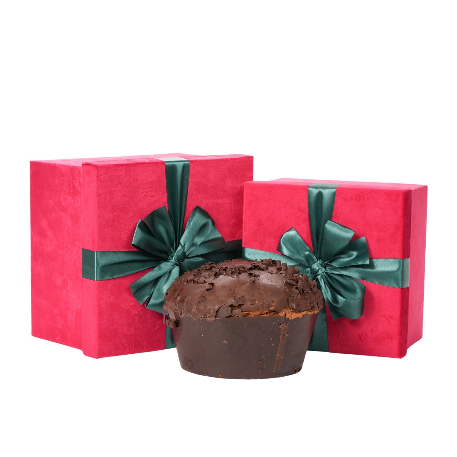 Set 2 scatole in velluto di colore rosso decorate con fiocco, decorazione Natalizia.