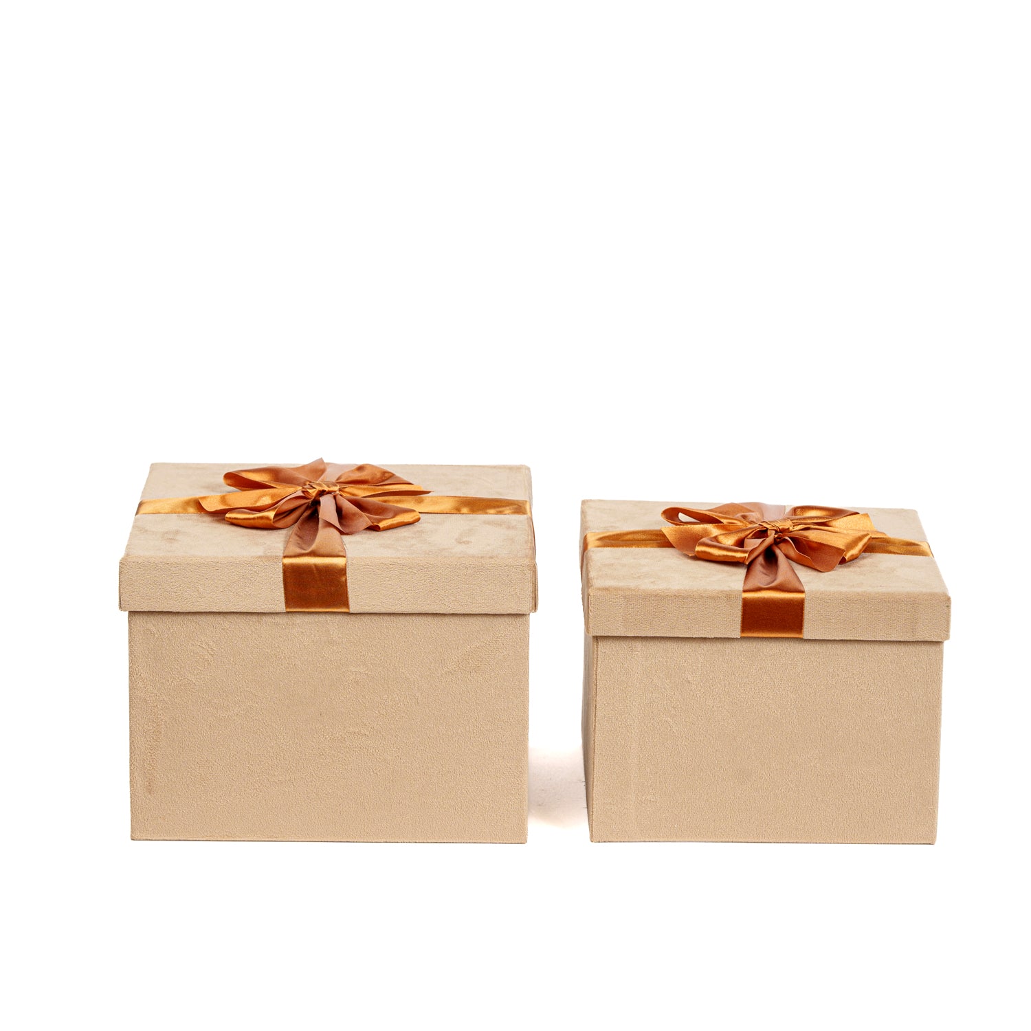 Set 2 scatole in velluto di colore crema decorate con fiocco, decorazione Natalizia.