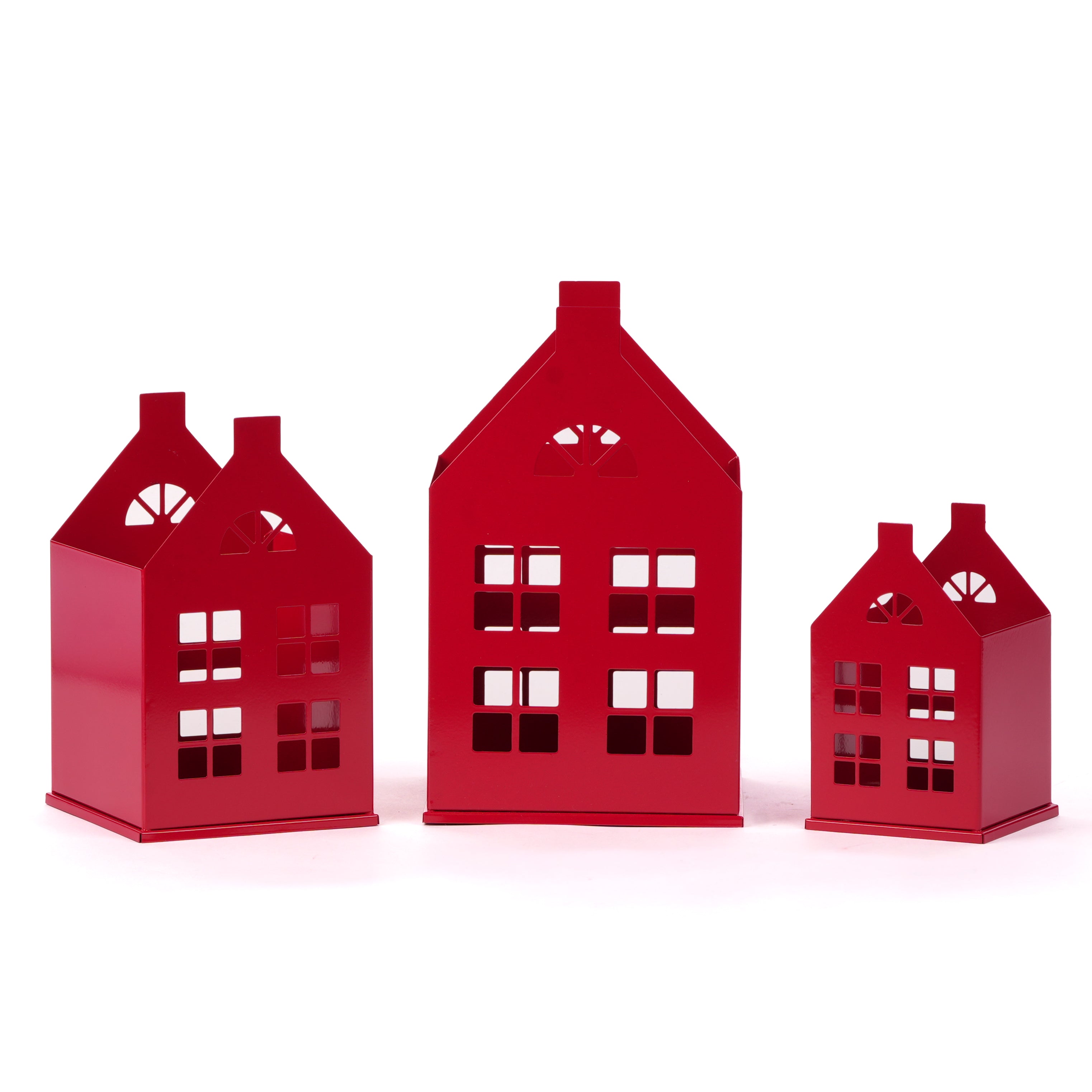 Set 3 casette in latta di colore rosso, decorazione Natalizia