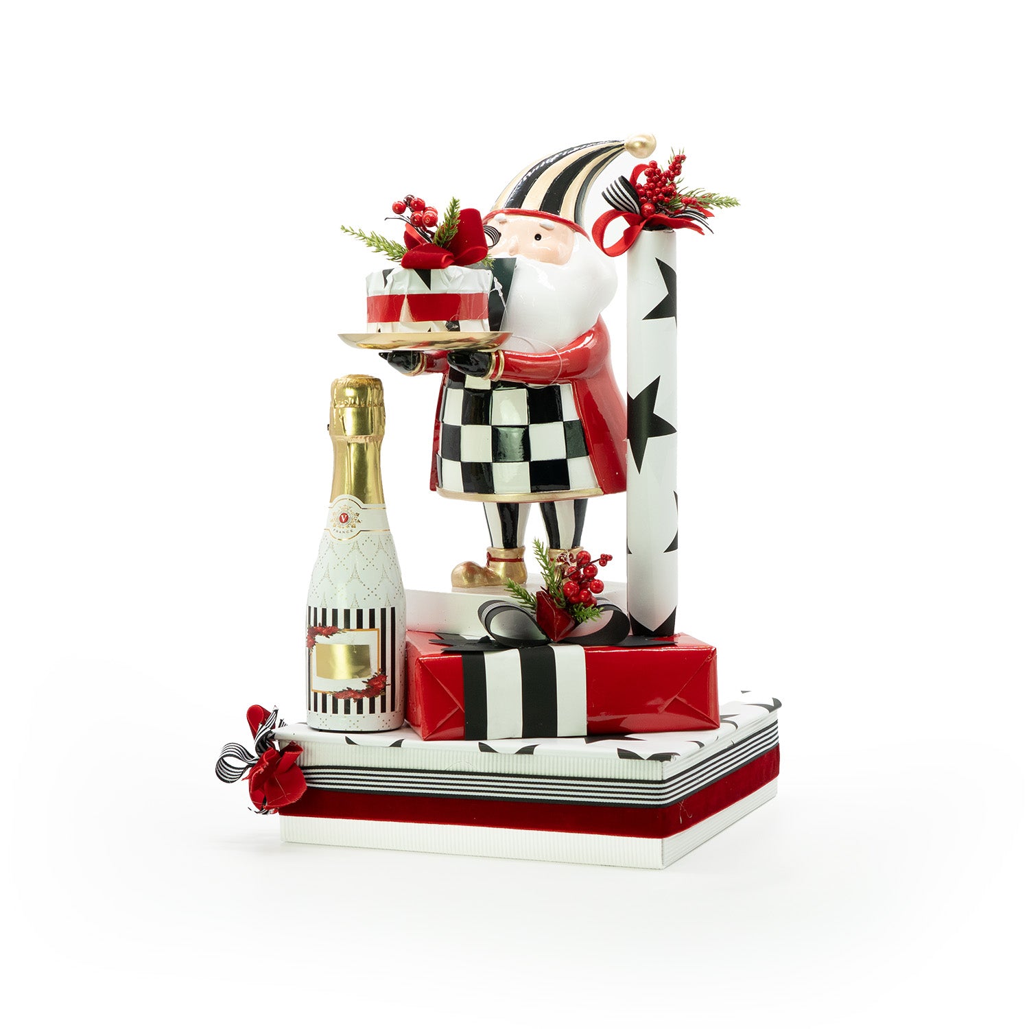 Babbo Natale con vestito a scacchi con vassoio, 23X13X30CM