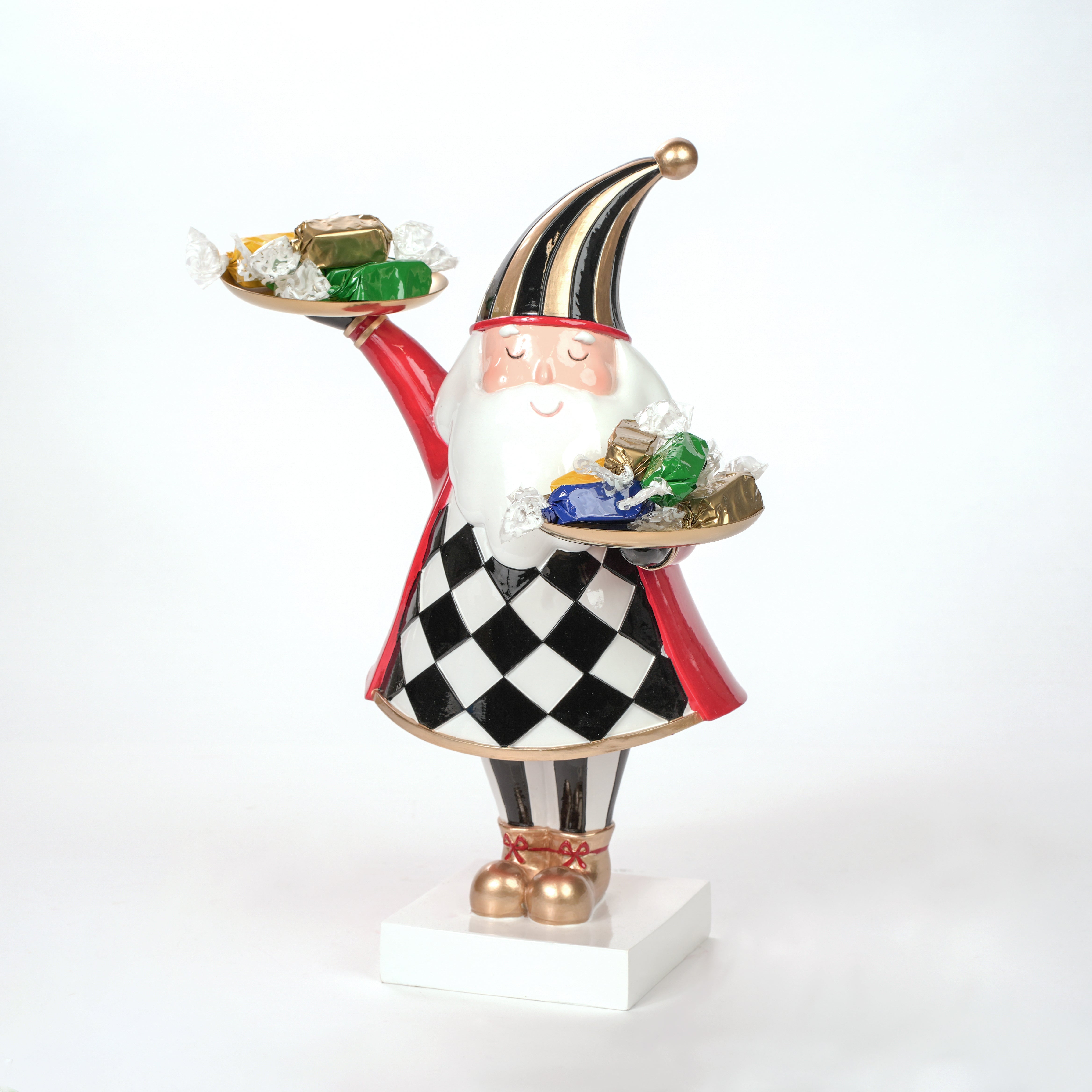 Babbo Natale con vestito a scacchi con vassoi, 27X23X36CM