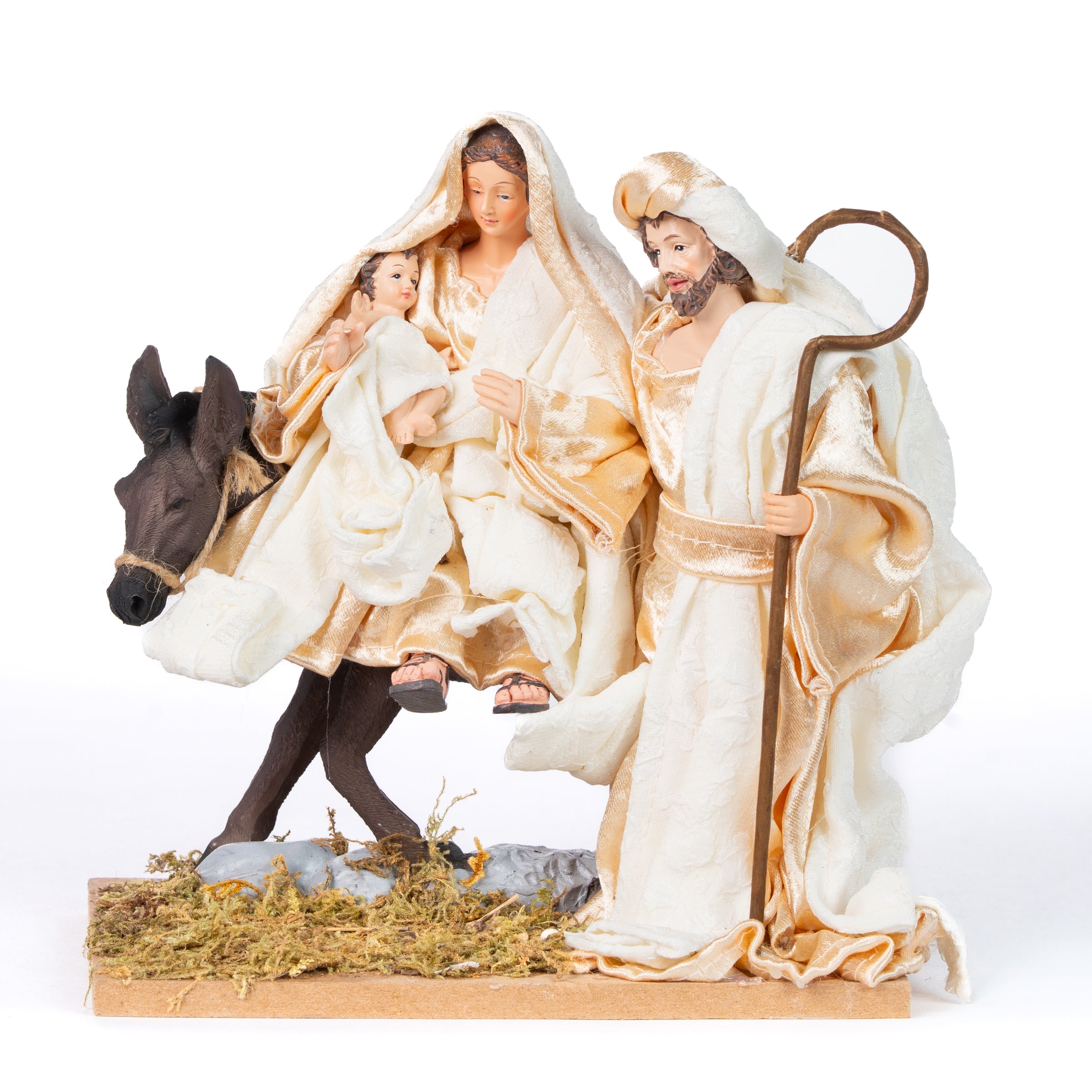 Natività fuga in Egitto in tessuto crema, decorazione Natalizia.