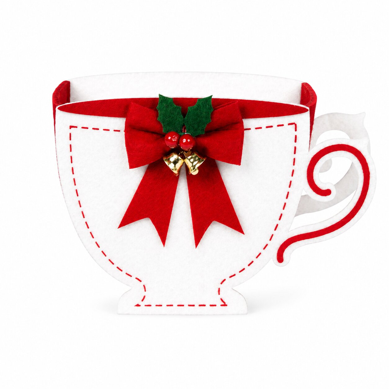 Bag tazza Nataliza in feltro decorata con fiocco, decorazione Natalizia.