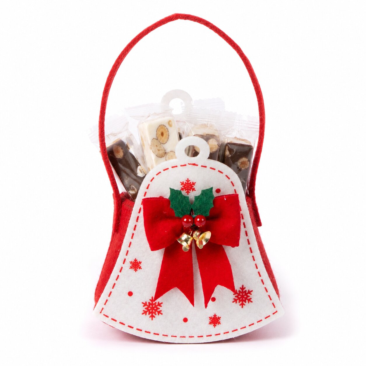 Bag Campana Nataliza in feltro decorata con fiocco, decorazione Natalizia.